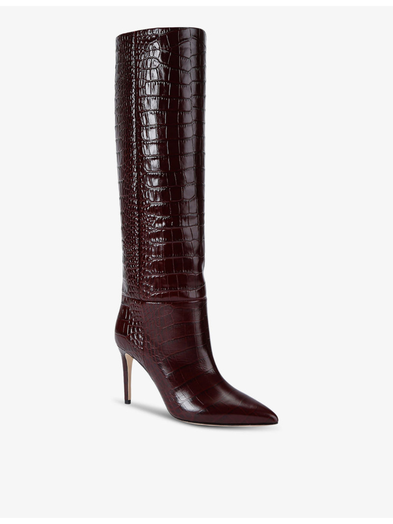 PARIS TEXAS Croc-embossed leather high-leg boots outlook