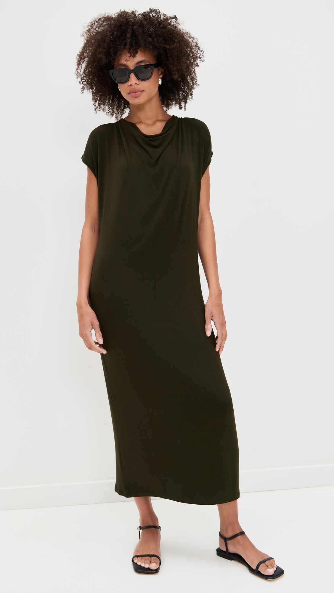 Cap Sleeve Draped Cowl Neck Dress - 4
