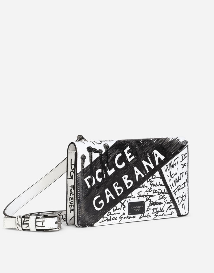 Graffiti-print calfskin wallet with strap - 2