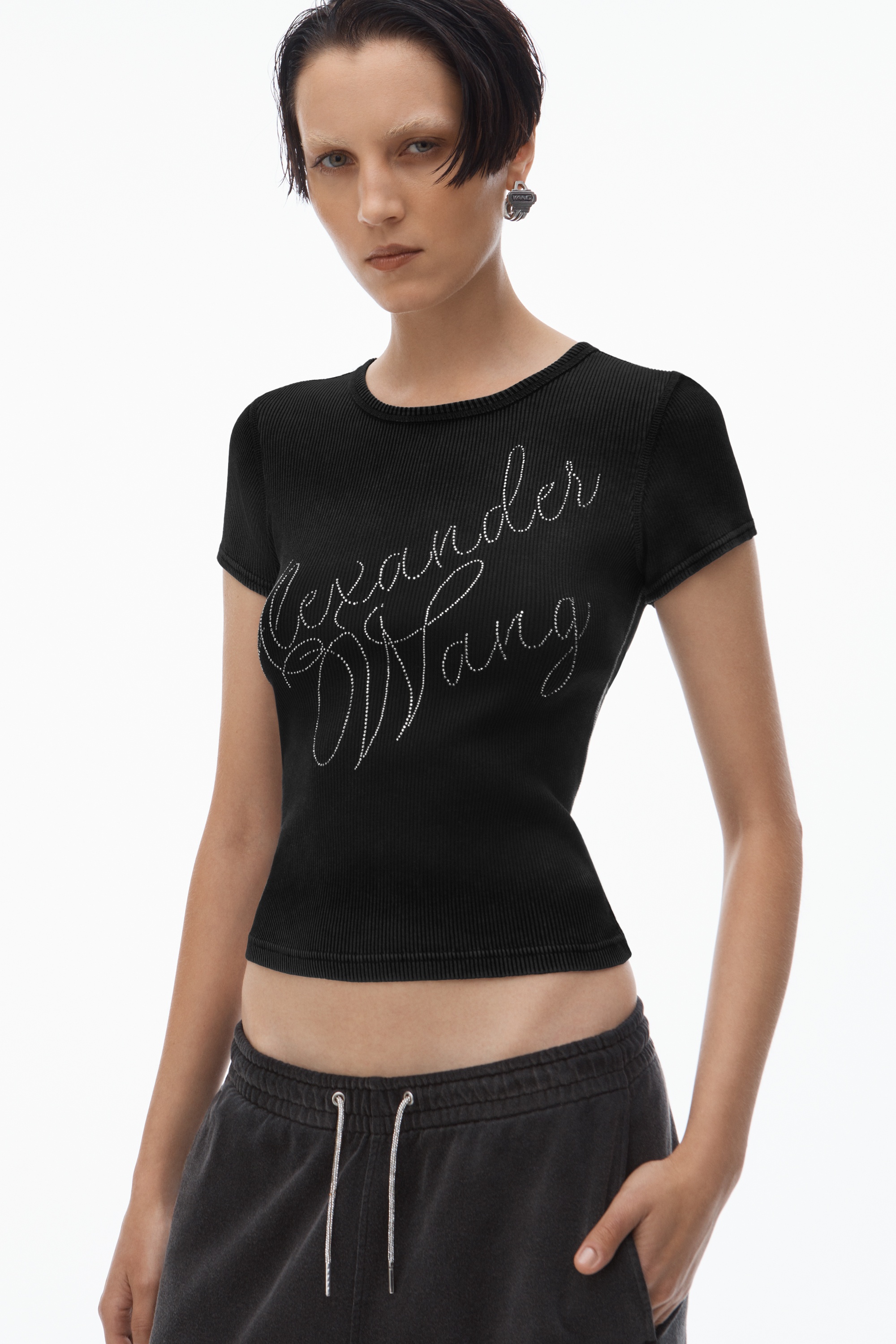Crystal Hotfix Tee in Ribbed Jersey - 3