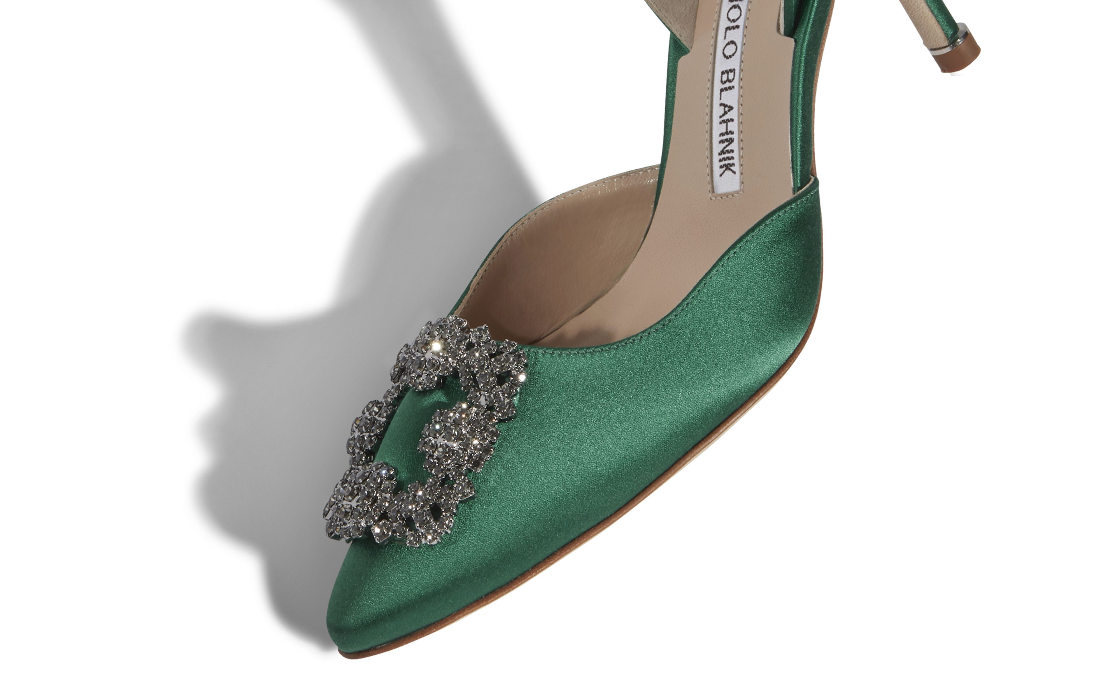 Green Satin Jewel Buckle Slingback Pumps - 4