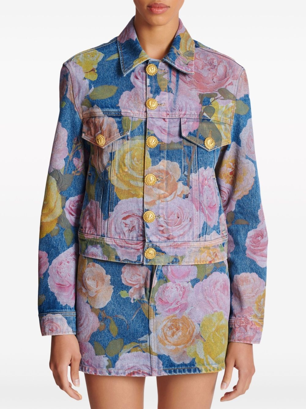 rose-print denim jacket - 4