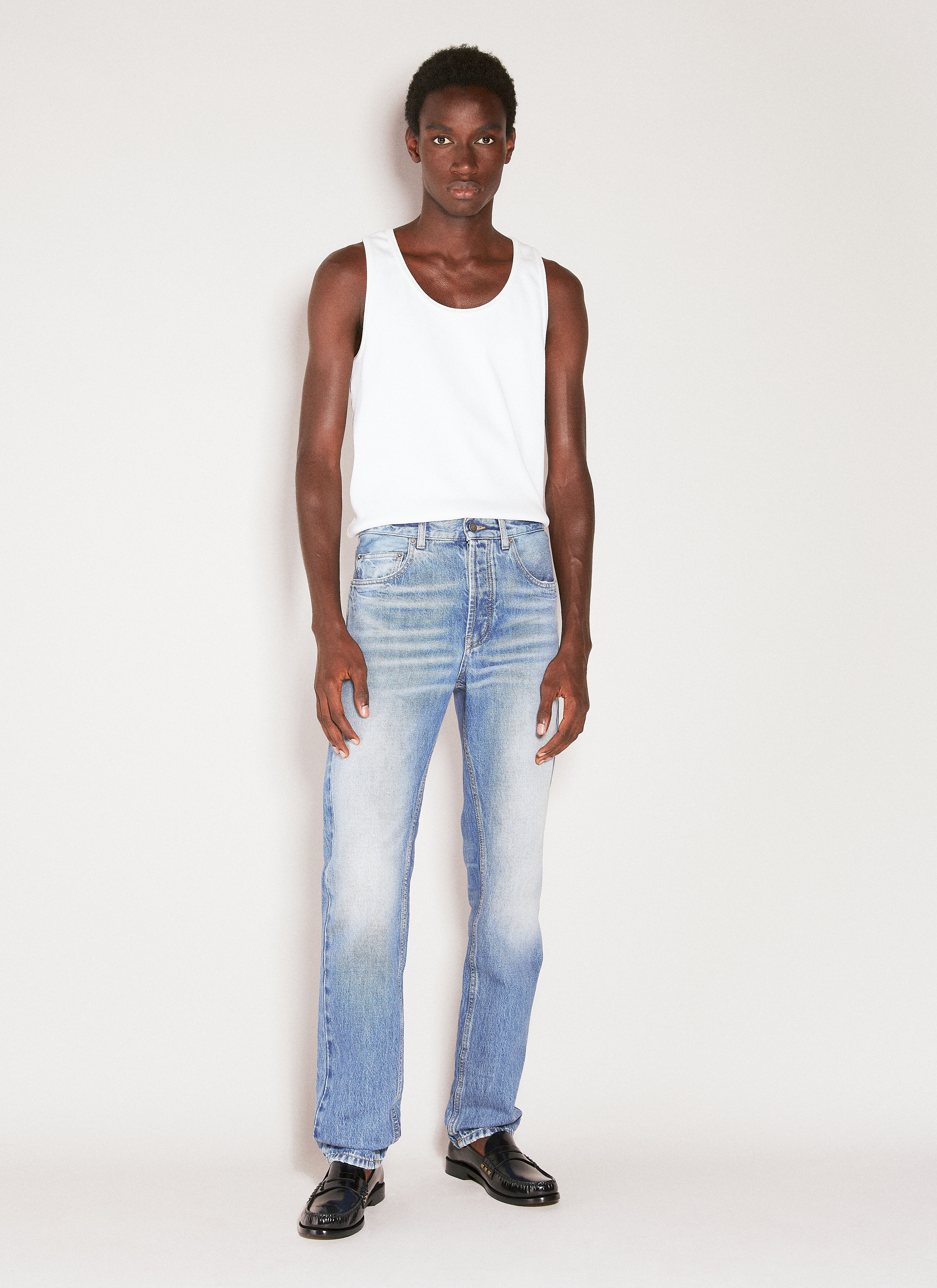 Long extreme baggy jeans in lake medium blue denim, Saint Laurent