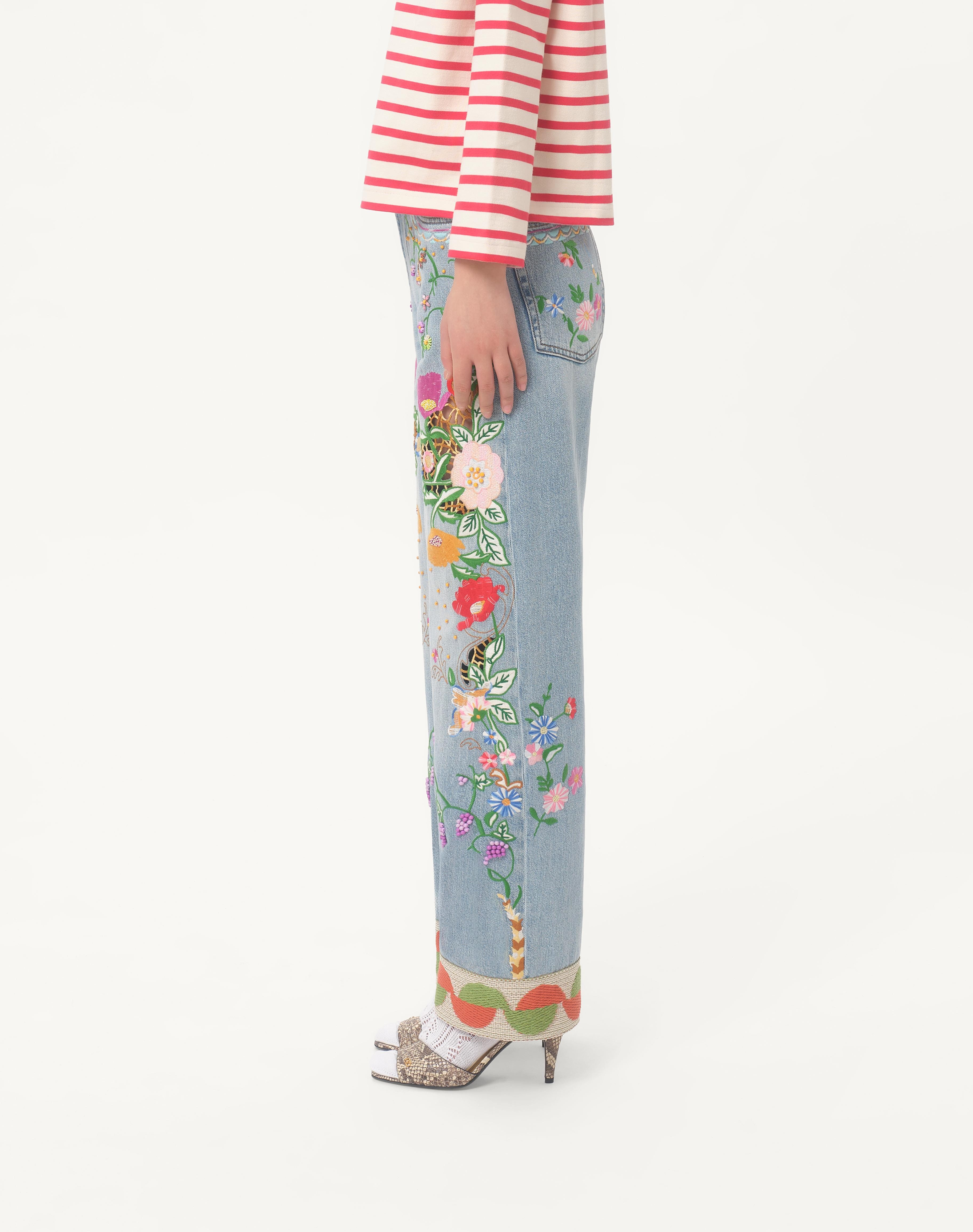 EMBROIDERED DENIM PANTS - 4