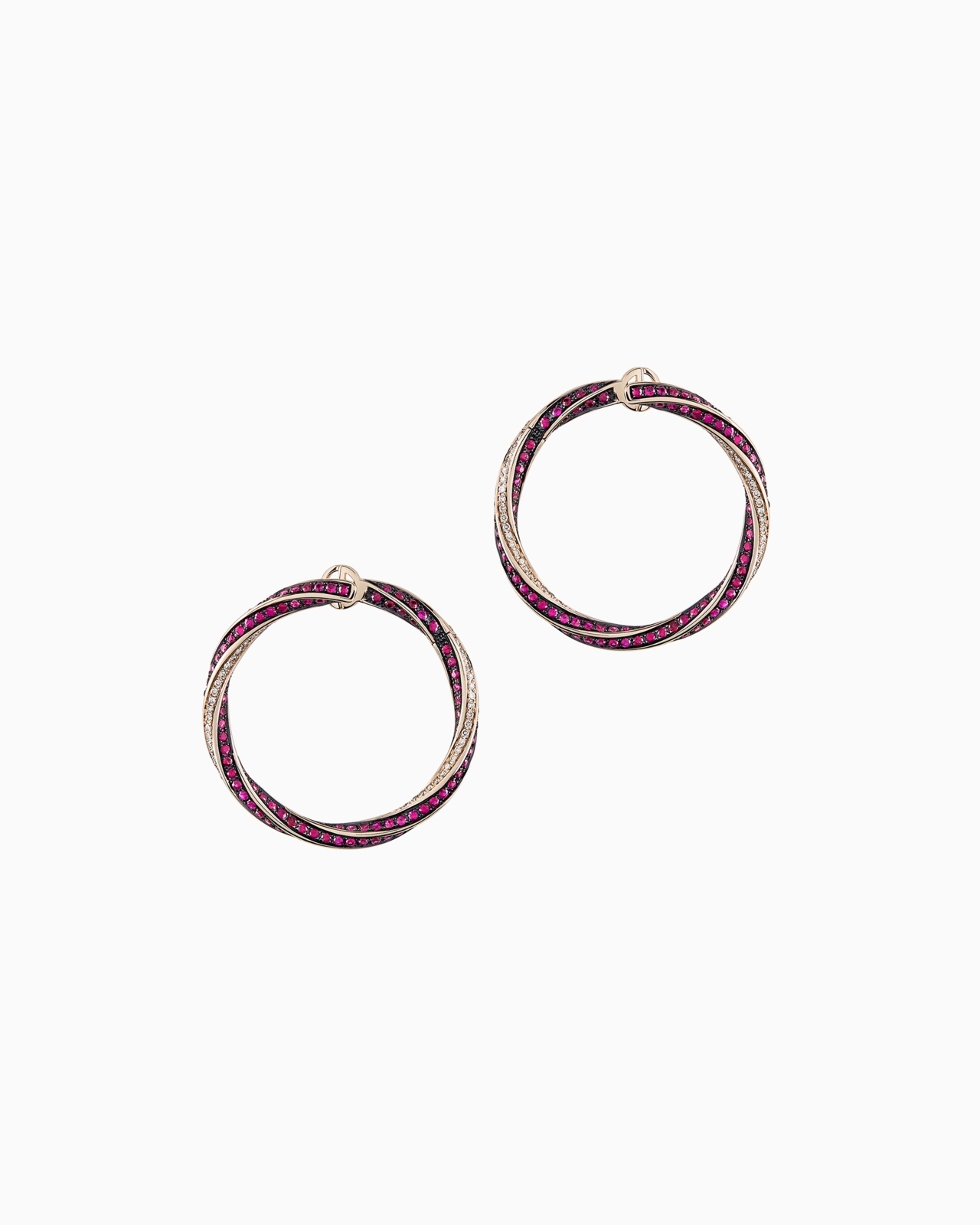 18K WHITE-GOLD, DIAMOND-AND-RUBY CIRCLE EARRINGS - 1
