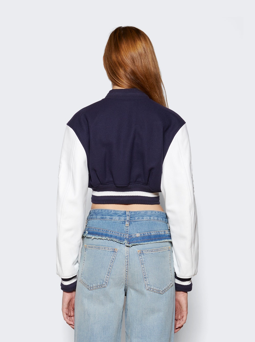 Cropped Varsity Jacket Navy and White - 5