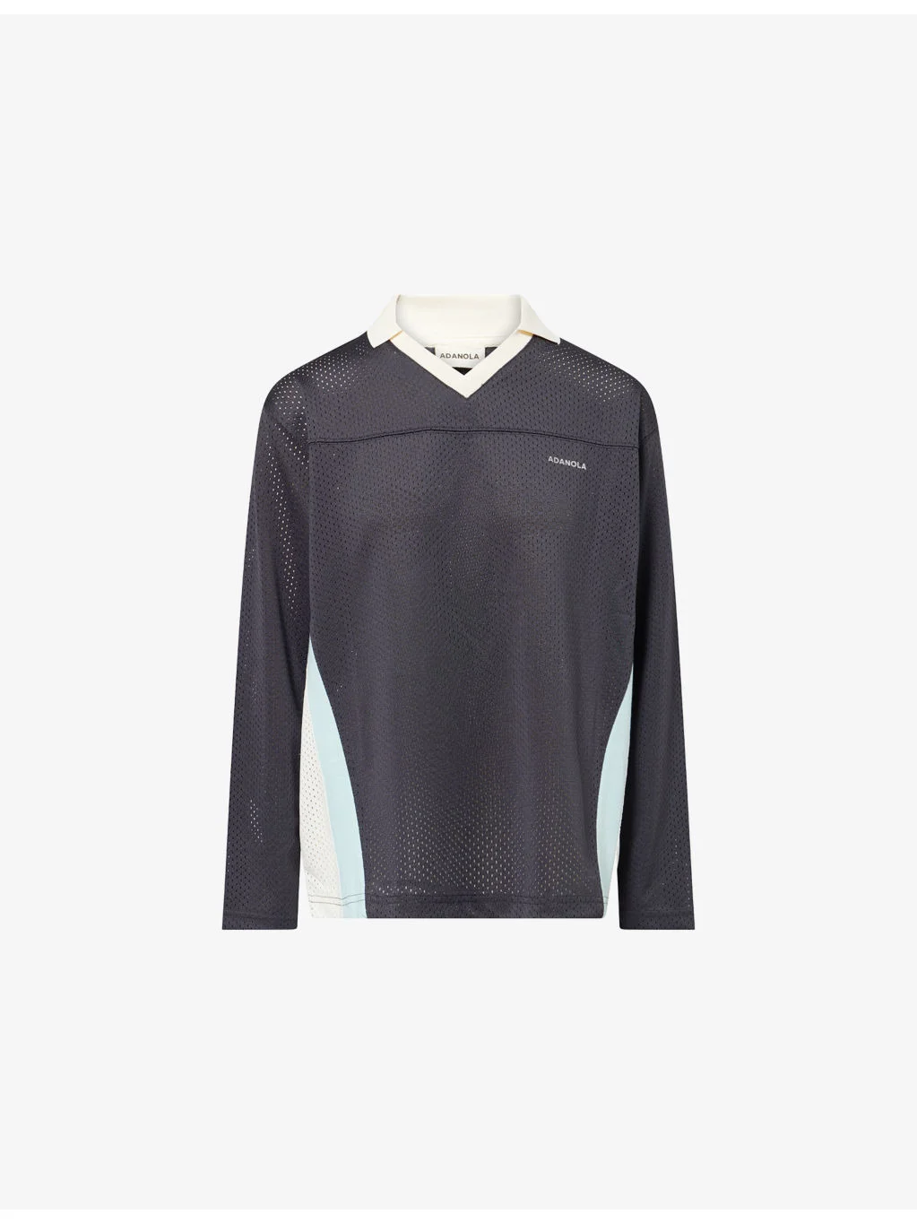 Collared Long-Sleeve Mesh Jersey Top - 1