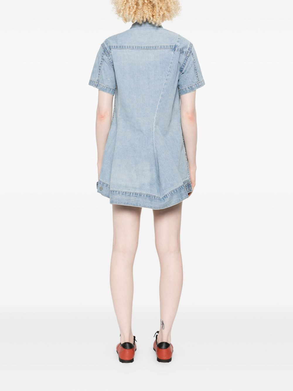 pleated denim mini shirt dress - 4