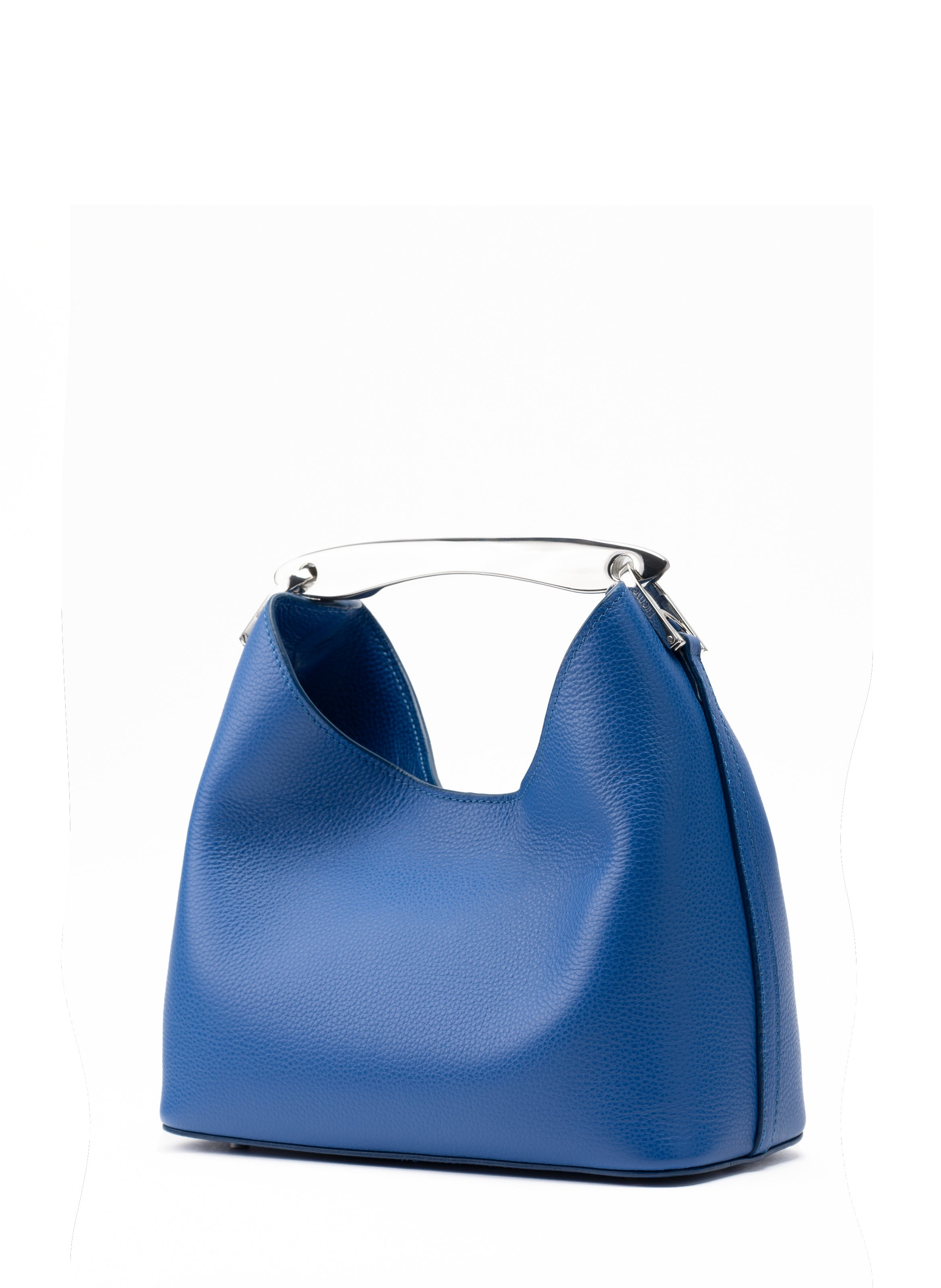 Small Boomerang Pebbled Leather Azure Blue-Silver - 2