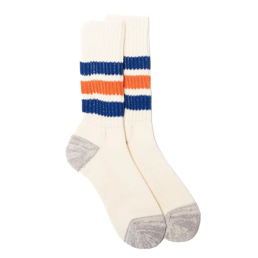 Rototo Coarse Ribbed Old School Crew Socks Blue/Orange - 1
