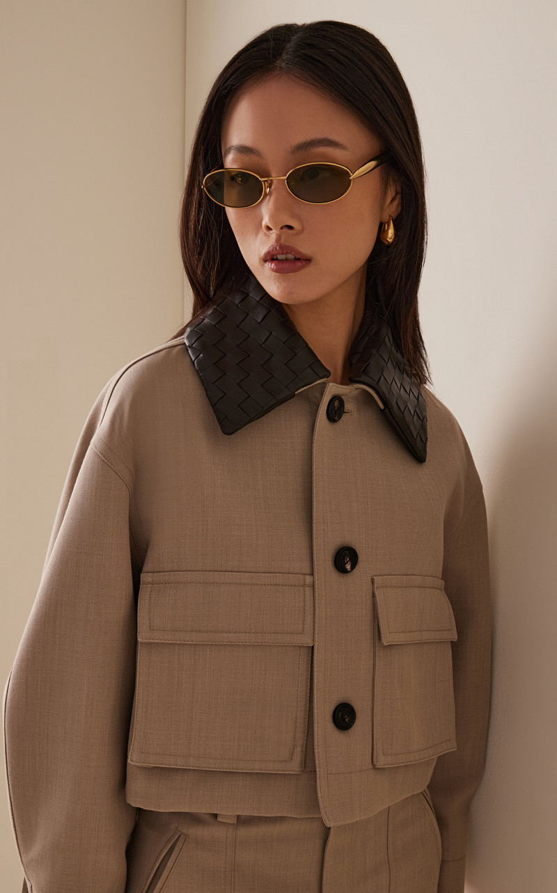 Bottega Veneta Green Oval-Frame Acetate Sunglasses gold outlook