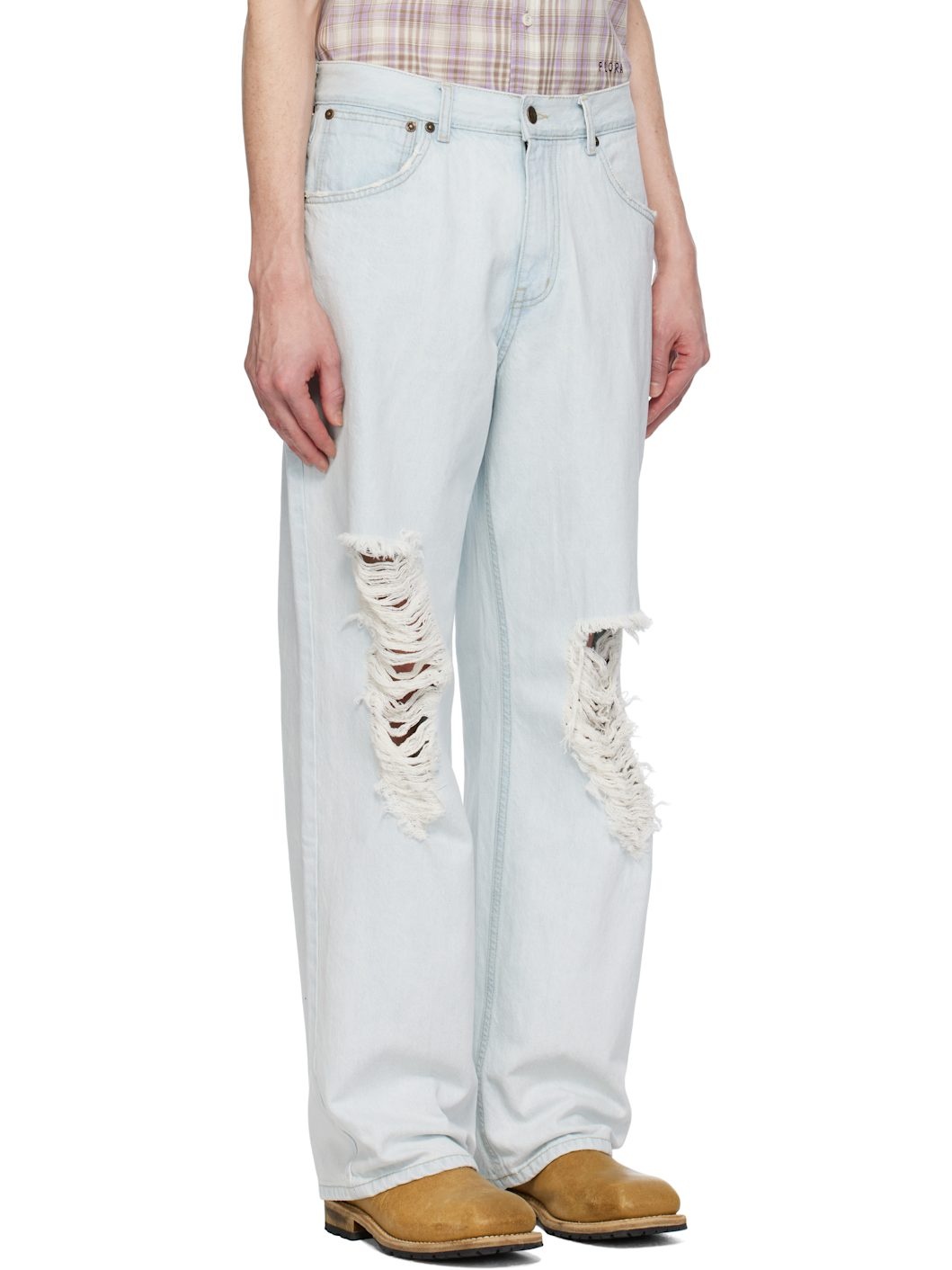Blue Relaxed Destroyed Jeans - 2