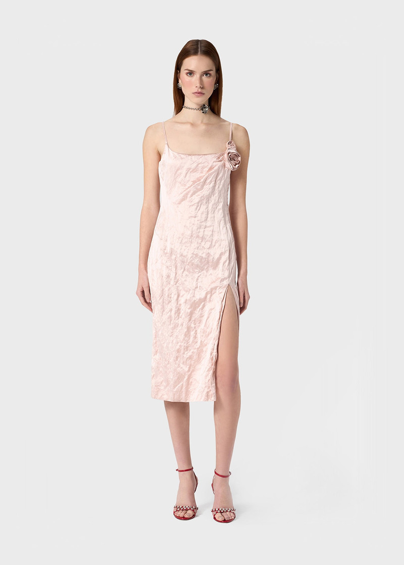 Blumarine CRINKLED SATIN DRESS WITH 3D ROSES outlook