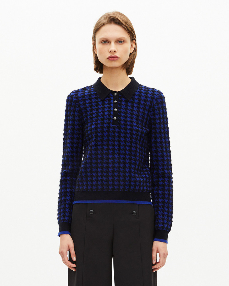 BLUE WOOL BLEND HOUNDSTOOTH POLO NECK SWEATER 3