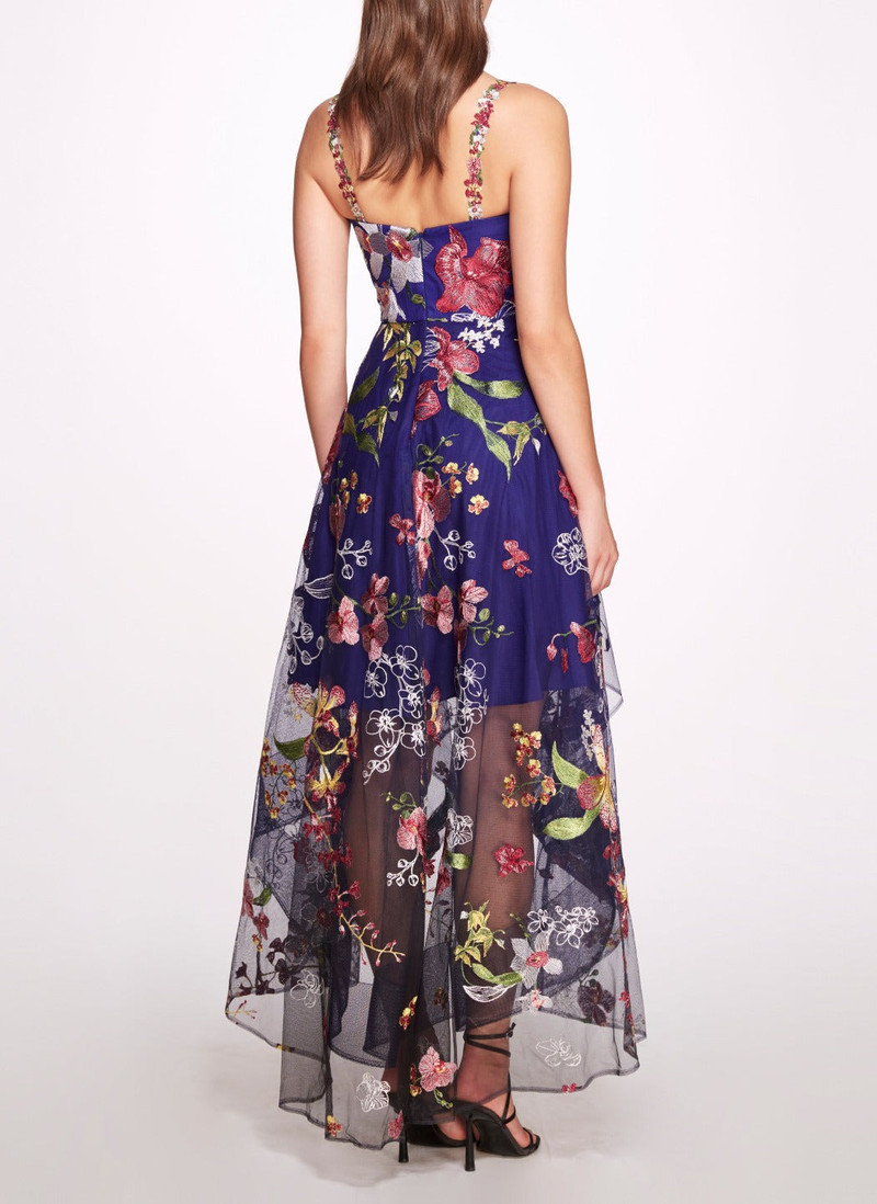 Marchesa HI-LO GOWN WITH FLORAL TRIMS outlook