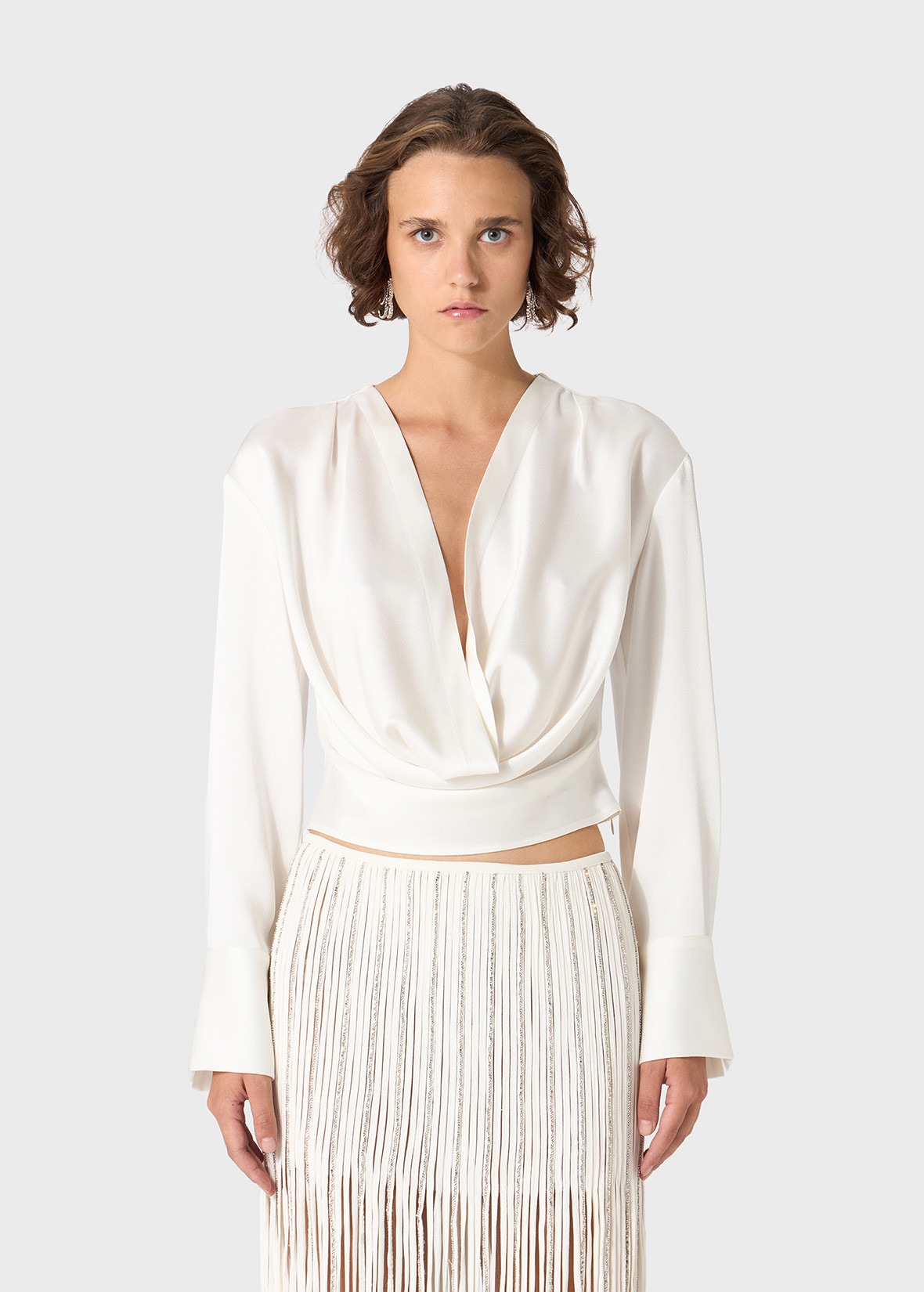 SATIN BLOUSE WITH DRAPED NECKLINE - 3