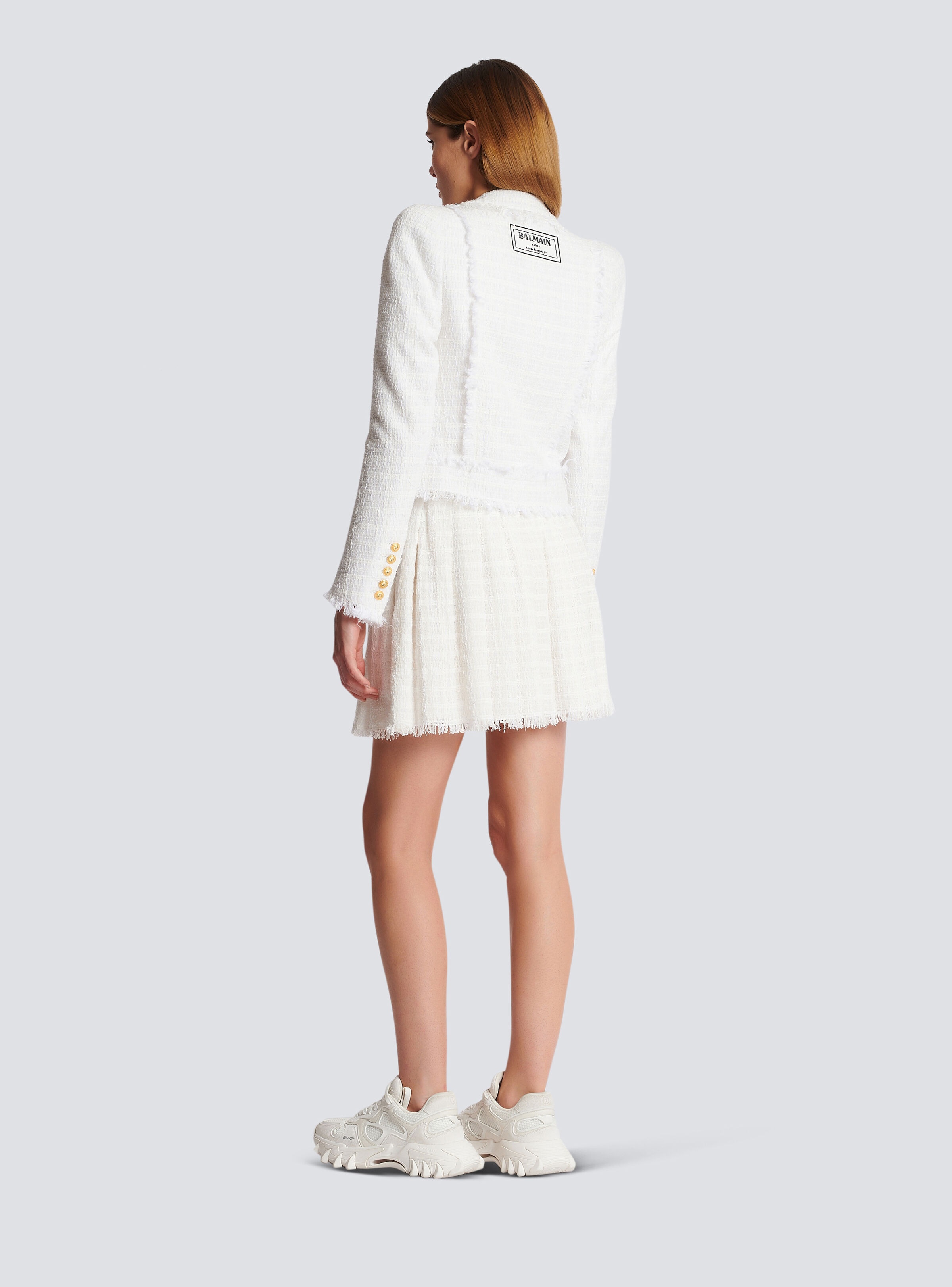 Cropped fringed tweed jacket - 4