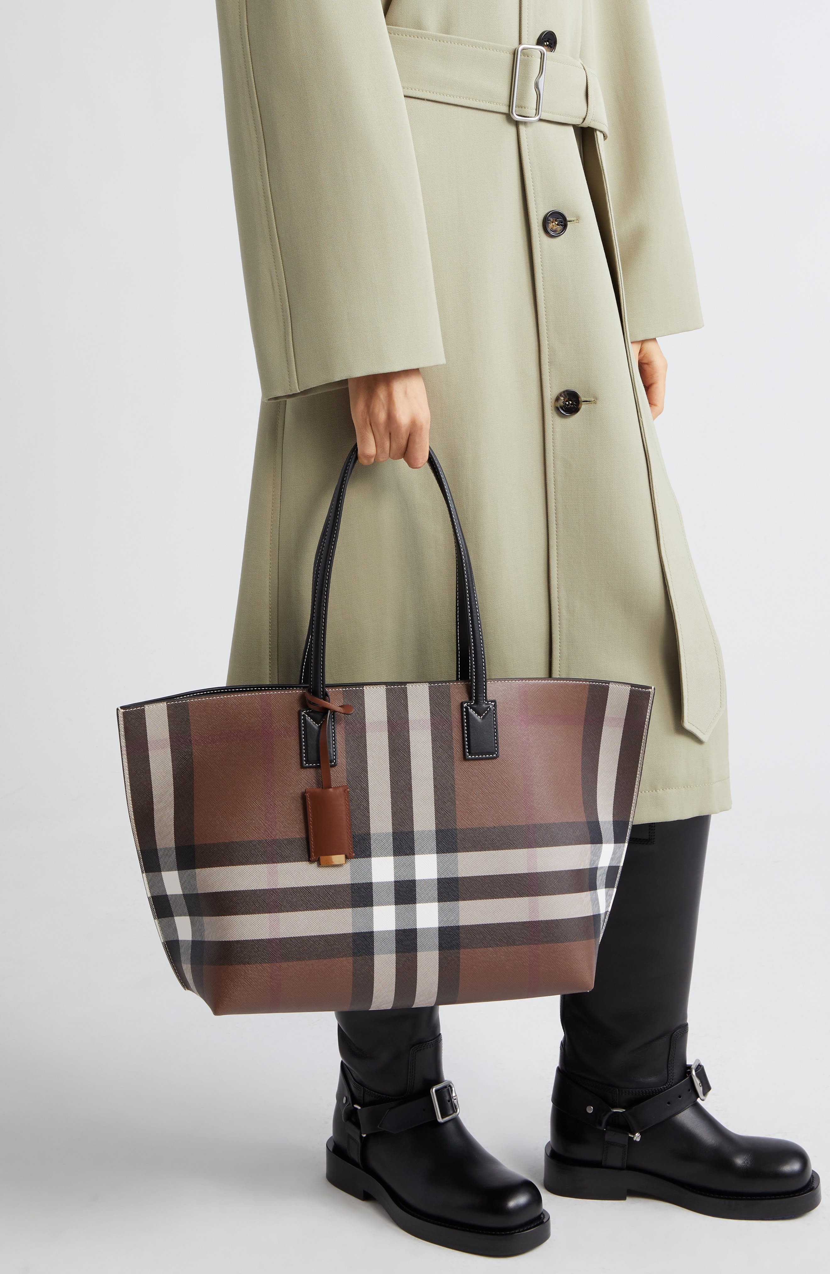 burberry Medium Check E-Canvas & Leather Tote in Dark Birch Brown Chk at Nordstrom - 3