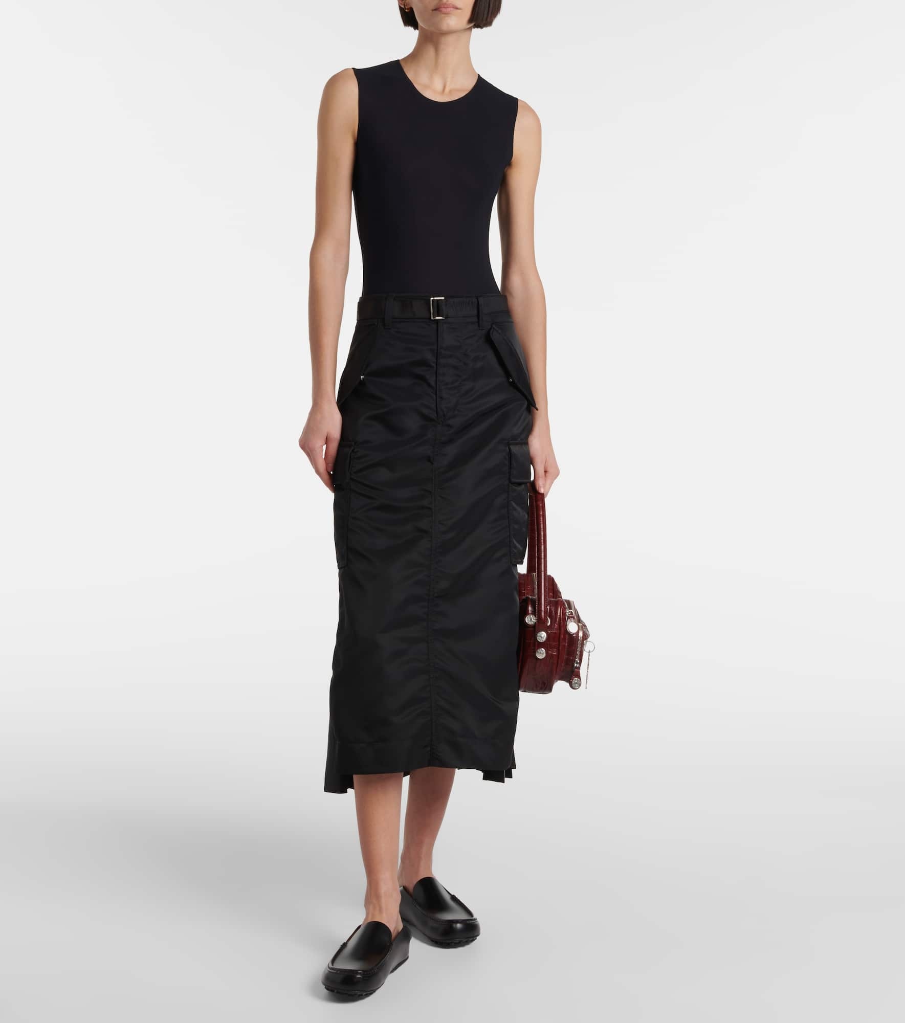Nylon twill midi skirt - 2