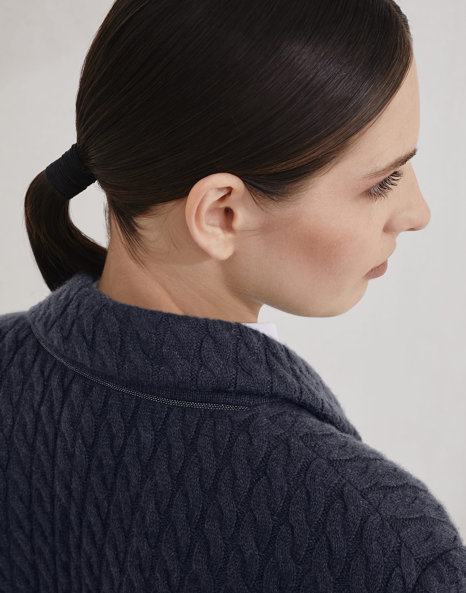 Cashmere cable knit blazer with monili - 3