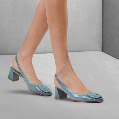 Santoni Women's light blue patent leather mid-heel slingback outlook