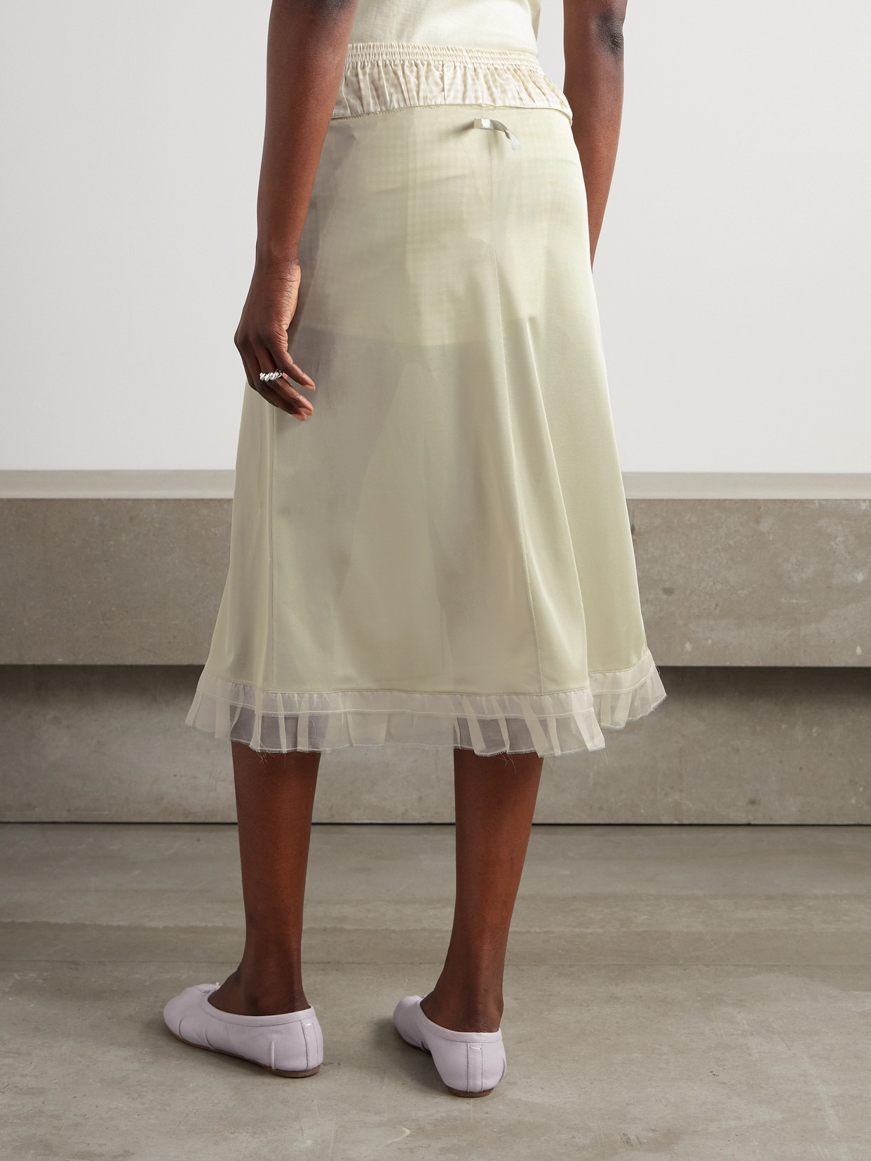 Layered Paneled Chiffon And Checked Cotton Skirt - 3