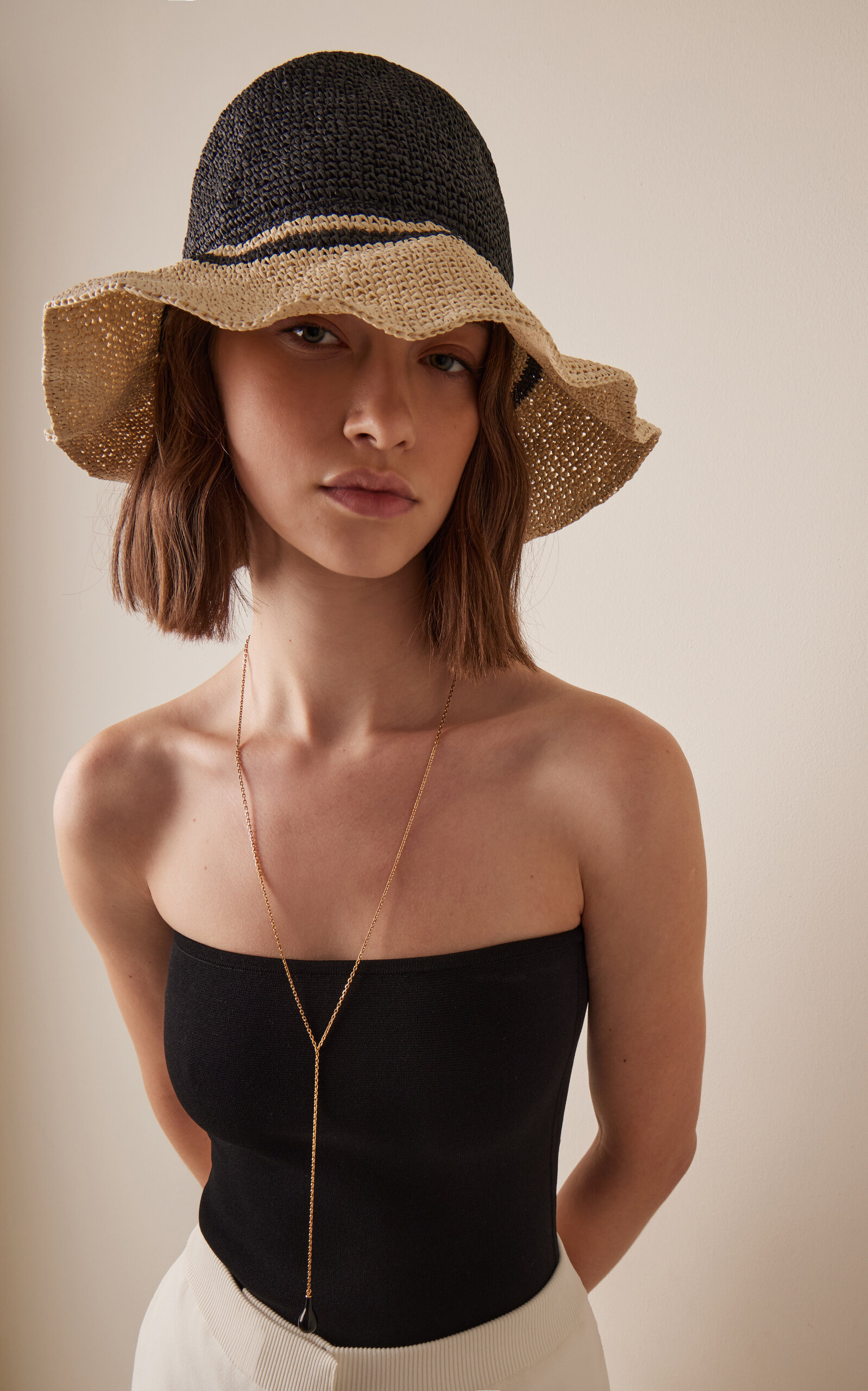 Paper Straw Hat black/white - 2