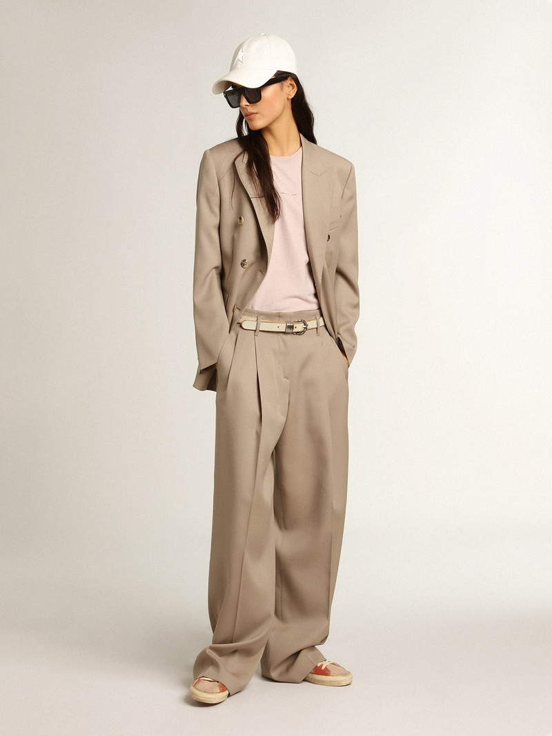 Golden Goose Double-breasted blazer in light beige wool gabardine outlook
