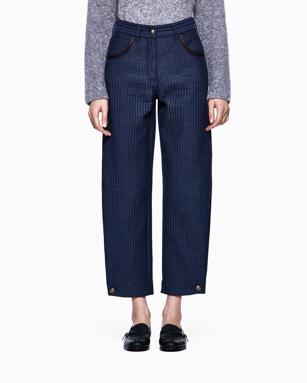 DENIM COLLECTION FIVE-POCKET TROUSERS IN VISCOSE, COTTON AND SILK WITH A QUILTED MOTIF - 4