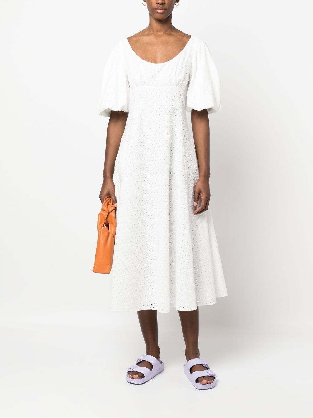 puff-sleeve embroidered midi dress - 2