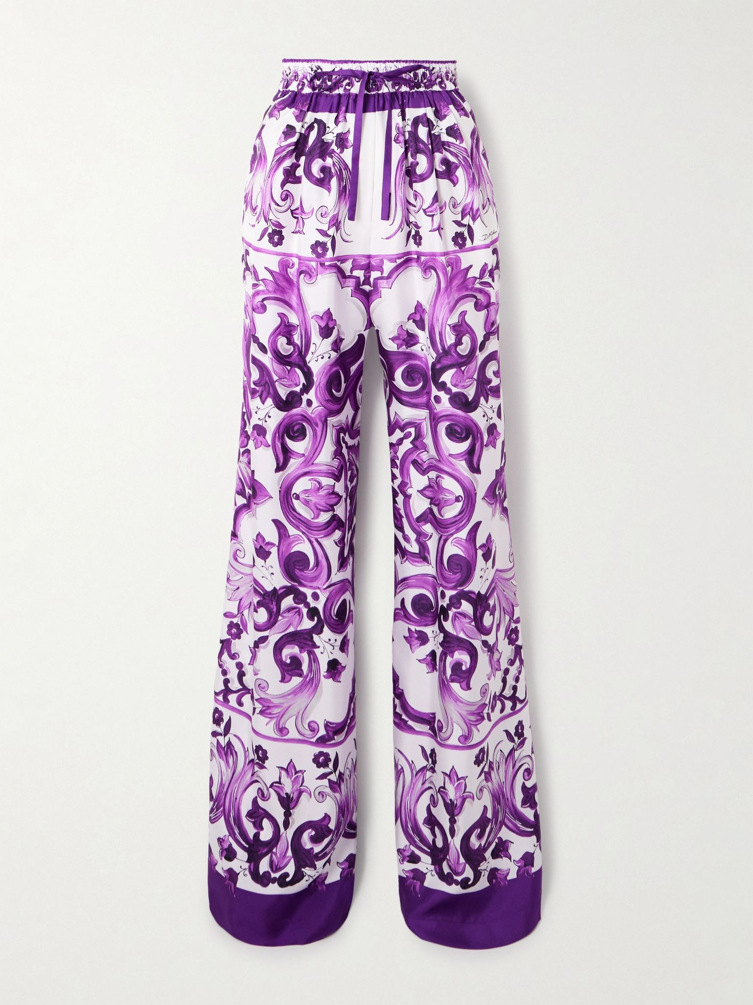 Printed silk-twill wide-leg pants Purple - 1