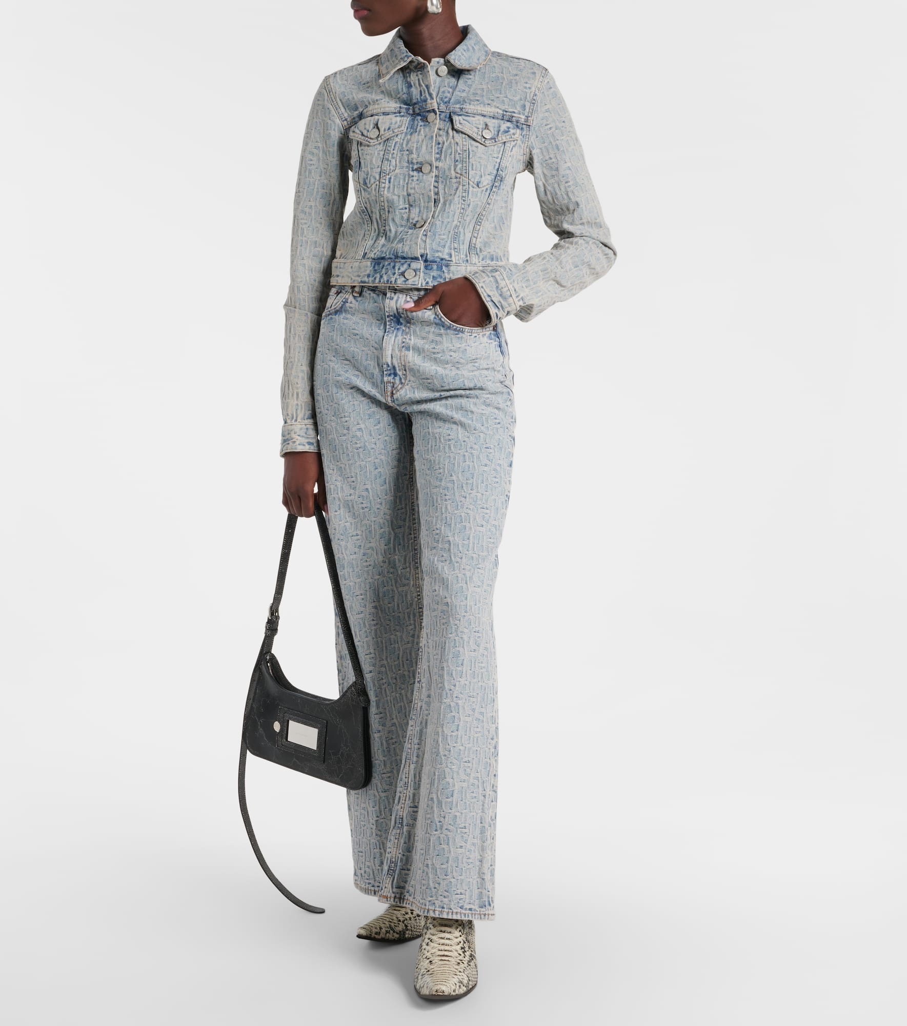 Cropped jacquard denim jacket - 2