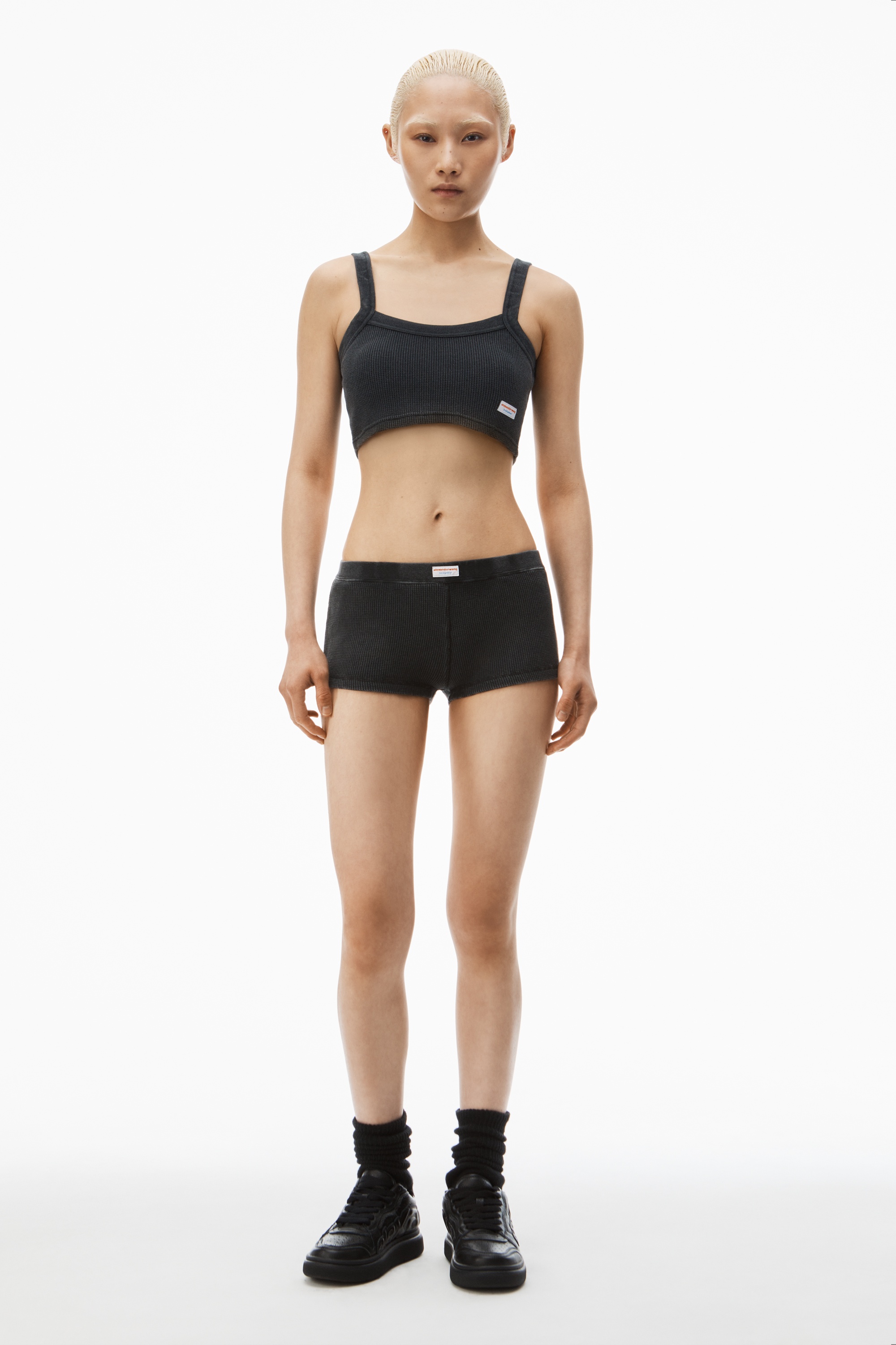 cropped camisole in waffle-knit cotton stretch - 5