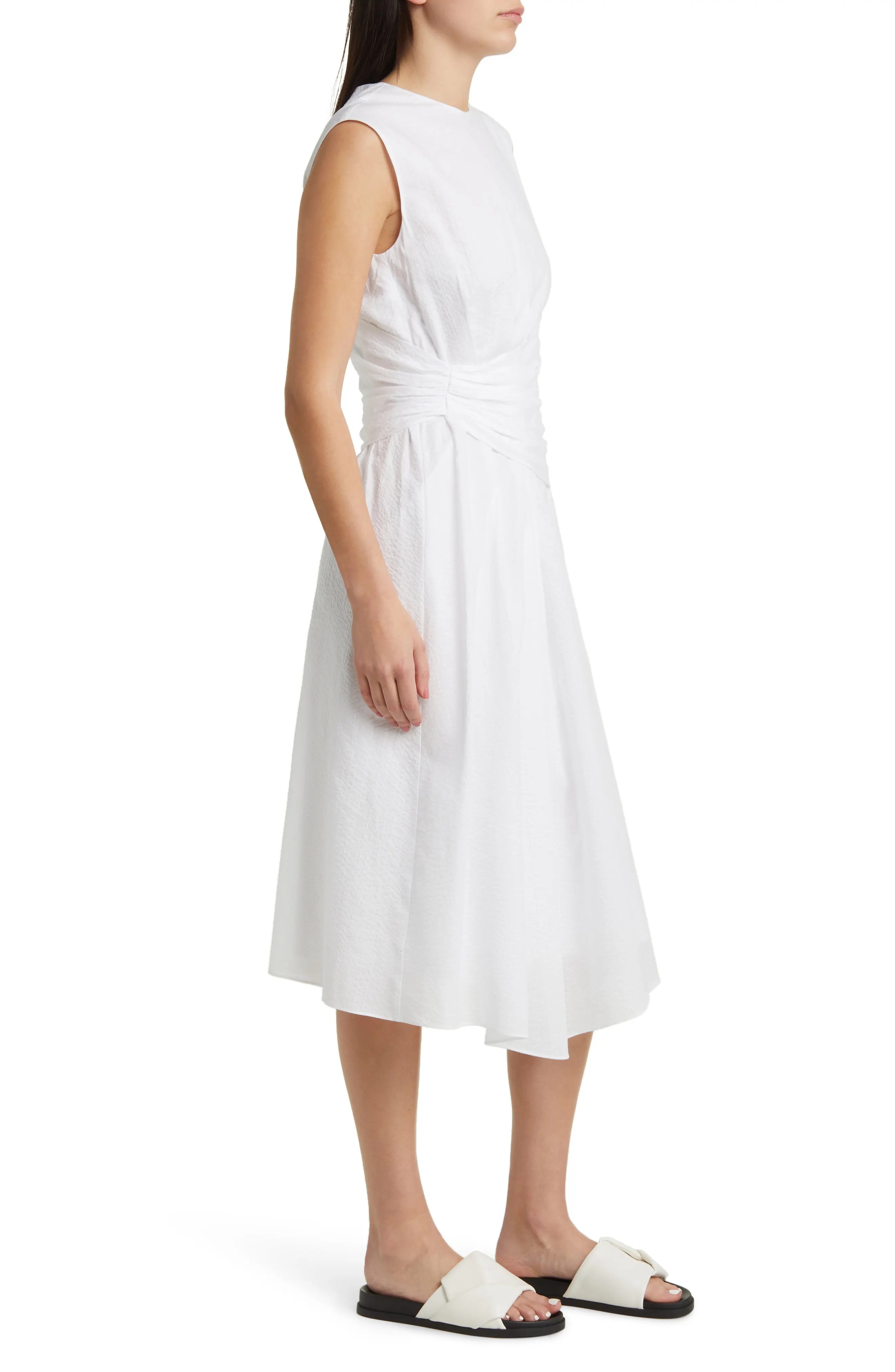 Ruched Sleeveless Cotton Midi Dress - 3