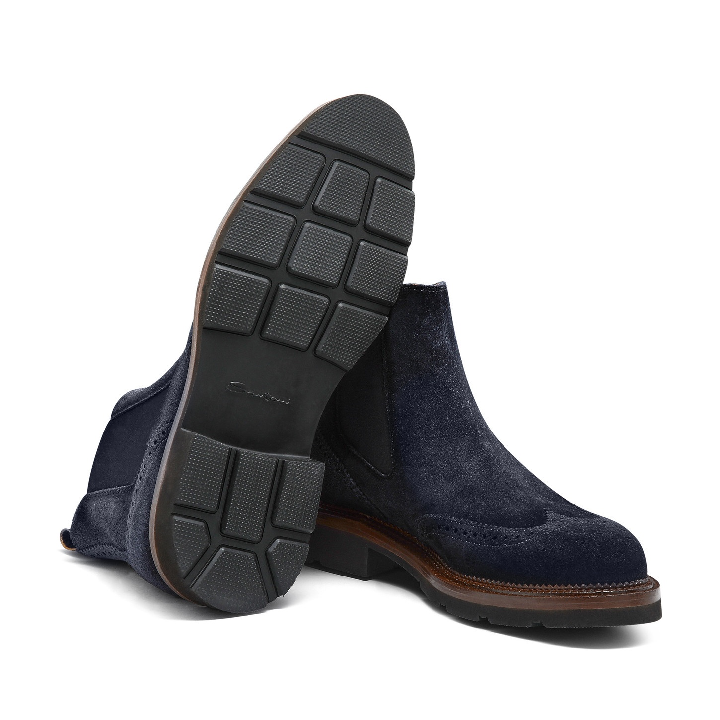 Men’s blue suede Chelsea brogue boot - 4