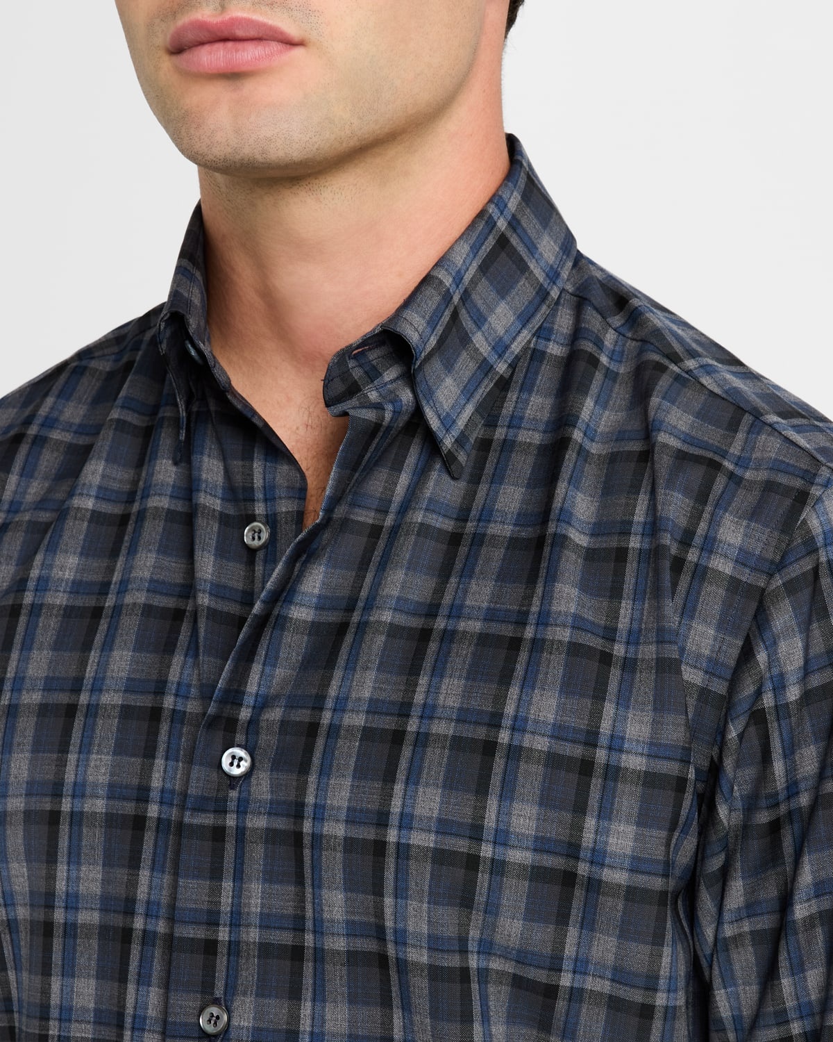 Men's Wool Check Casual Button-Down Shirt - 5