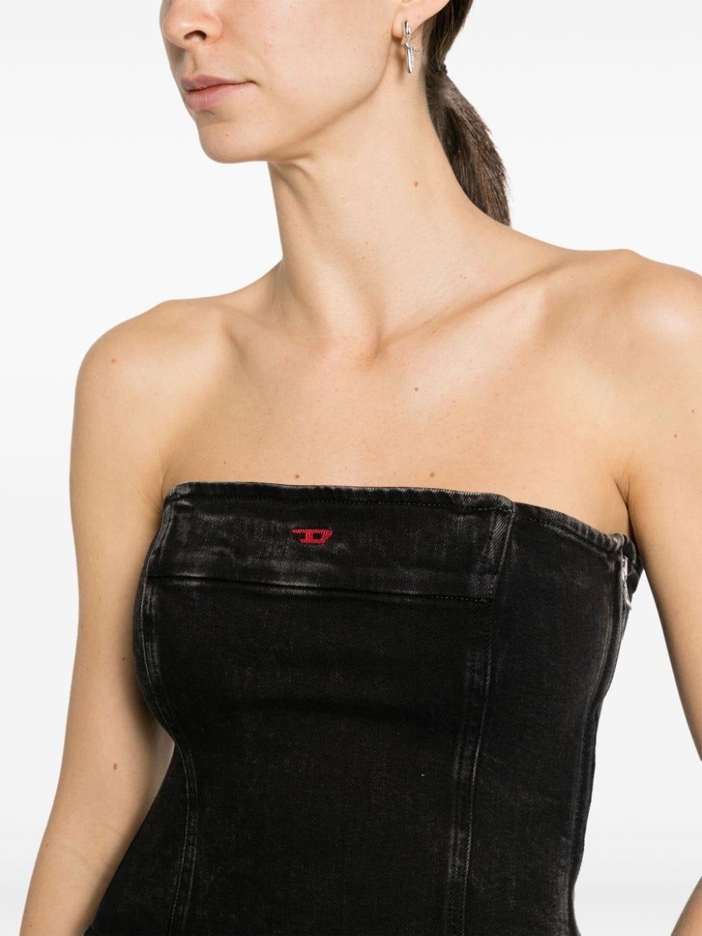 strapless denim crop top - 5
