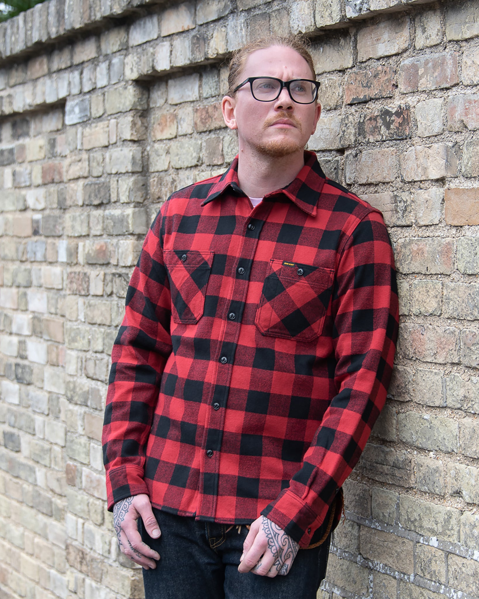 IHSH-244-RED Ultra Heavy Flannel Buffalo Check Work Shirt - Red/Black - 4