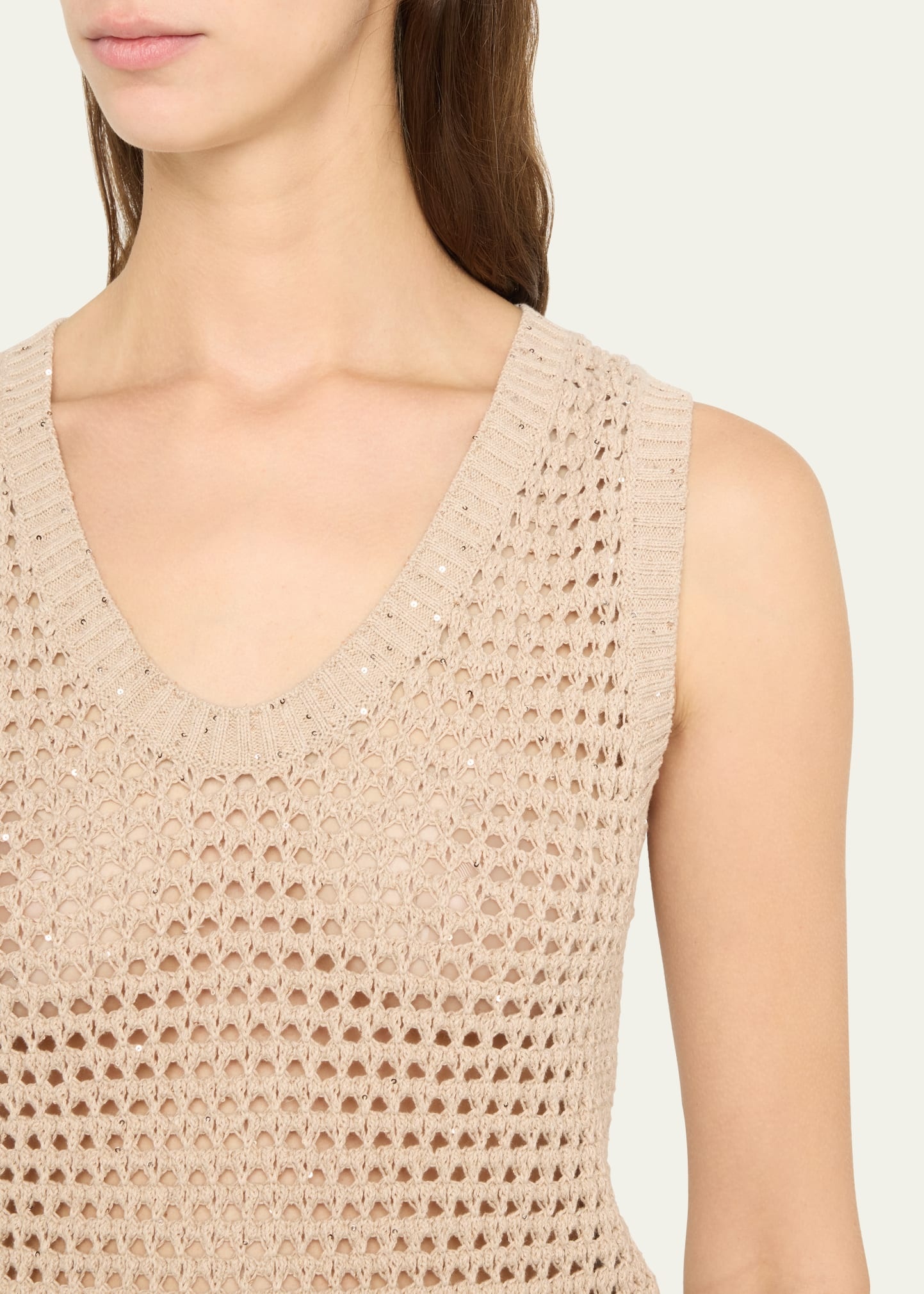 Open-Knit Tank Top with Sequin Detail - 5