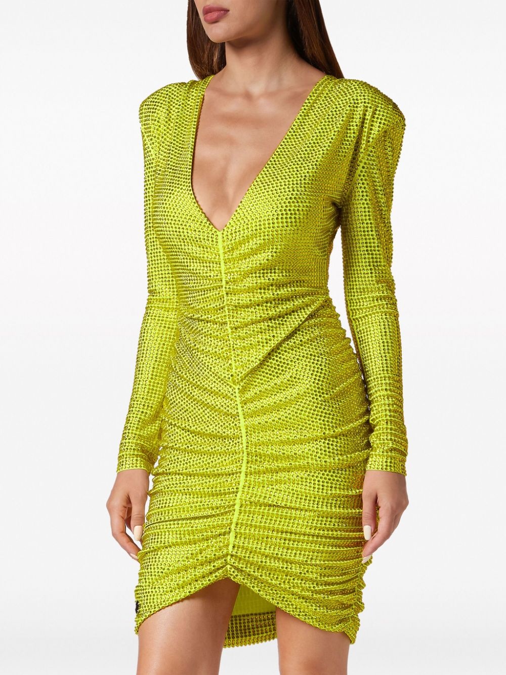 rhinestone-embellished ruched mini dress - 3
