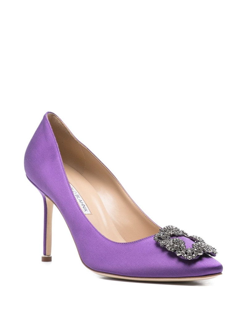 Manolo Blahnik satin jewel-embellished pumps outlook