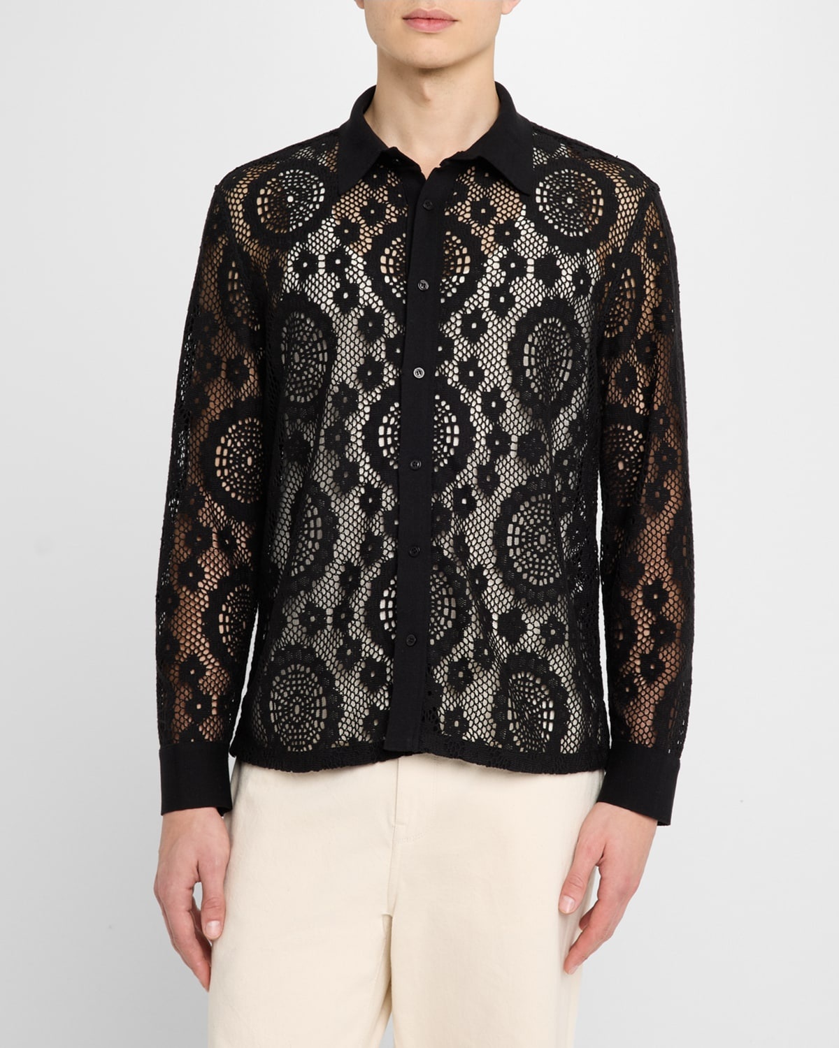 Men's Lace Button-Down Shirt - 4