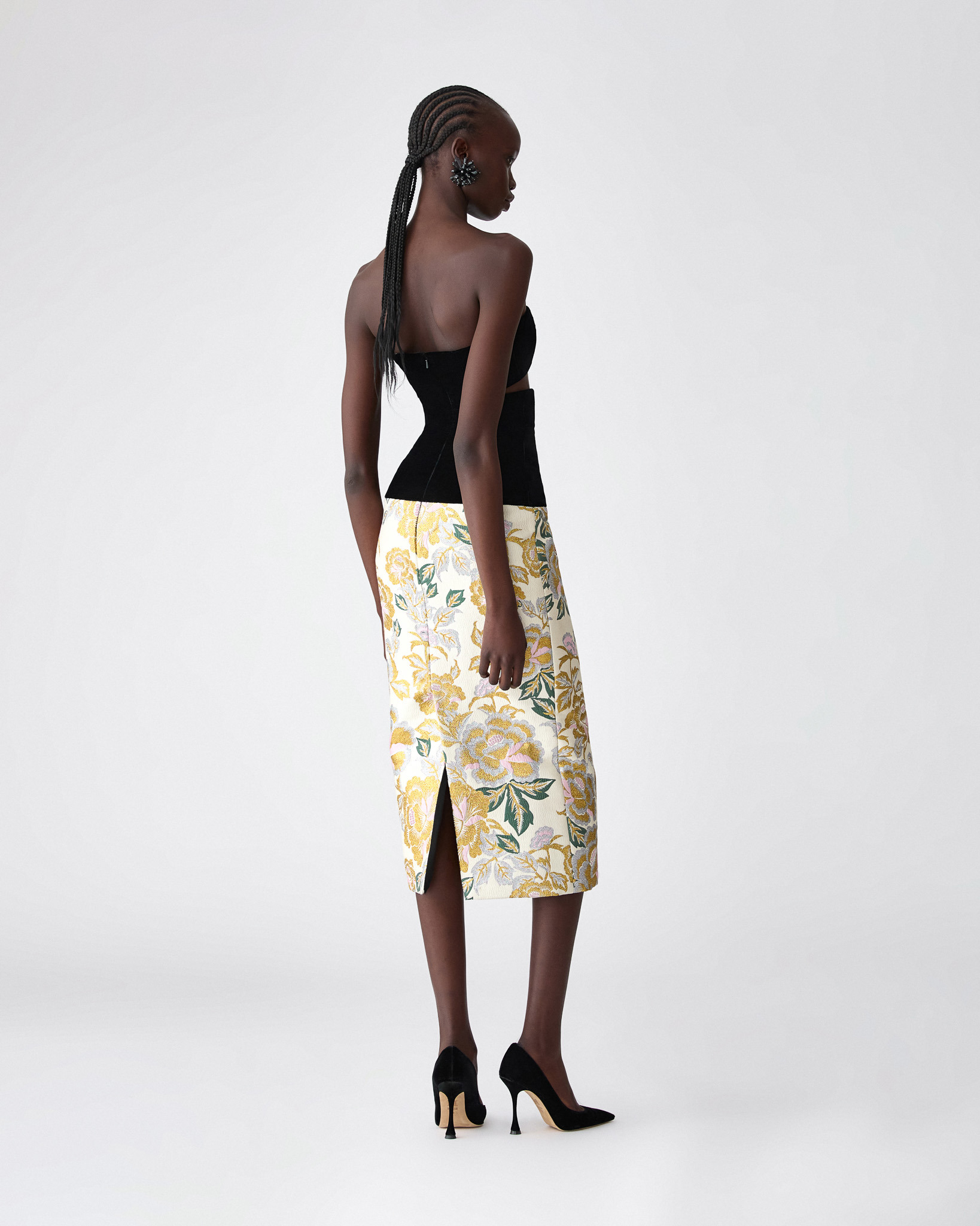 Floral Jacquard and Velvet Cutout Dress - 3