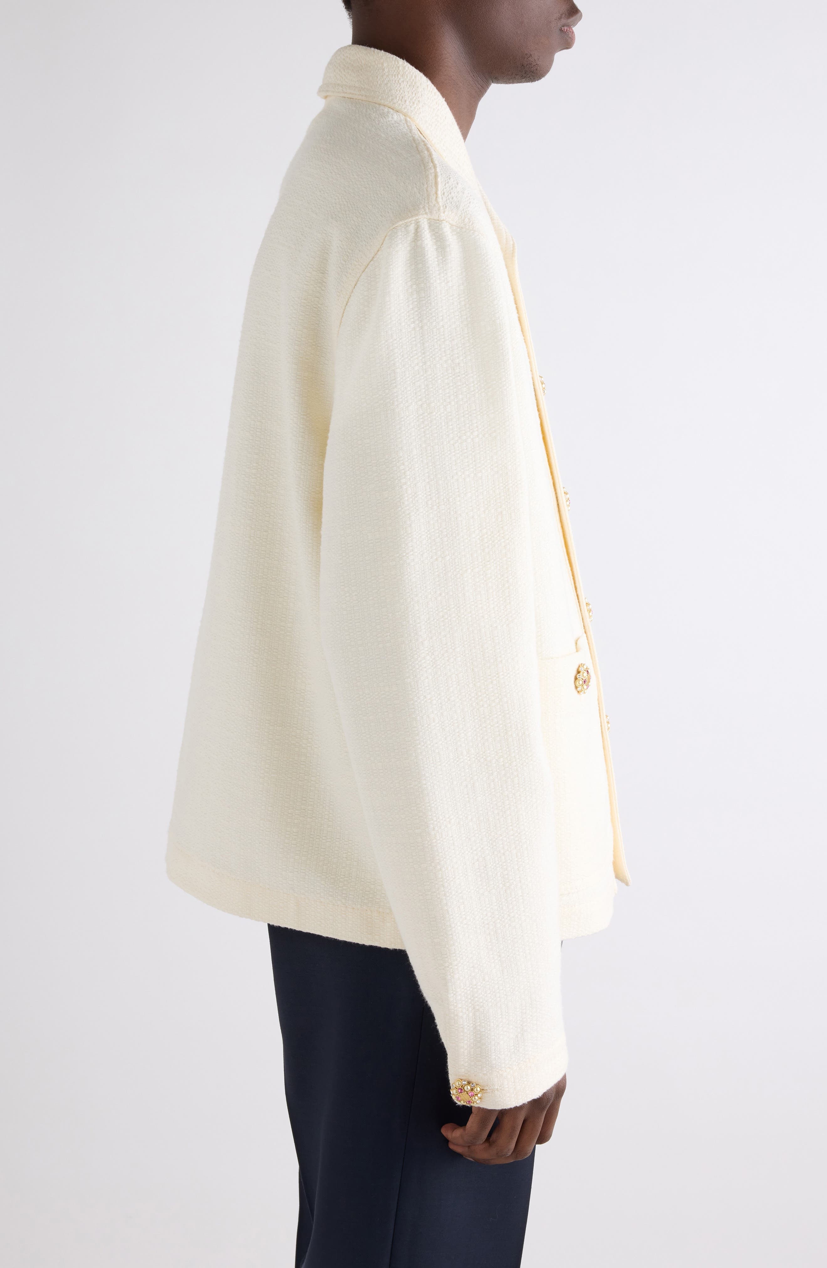 Givenchy Crystal & Imitation Pearl Button Shawl Collar Tweed Jacket in White at Nordstrom - 3