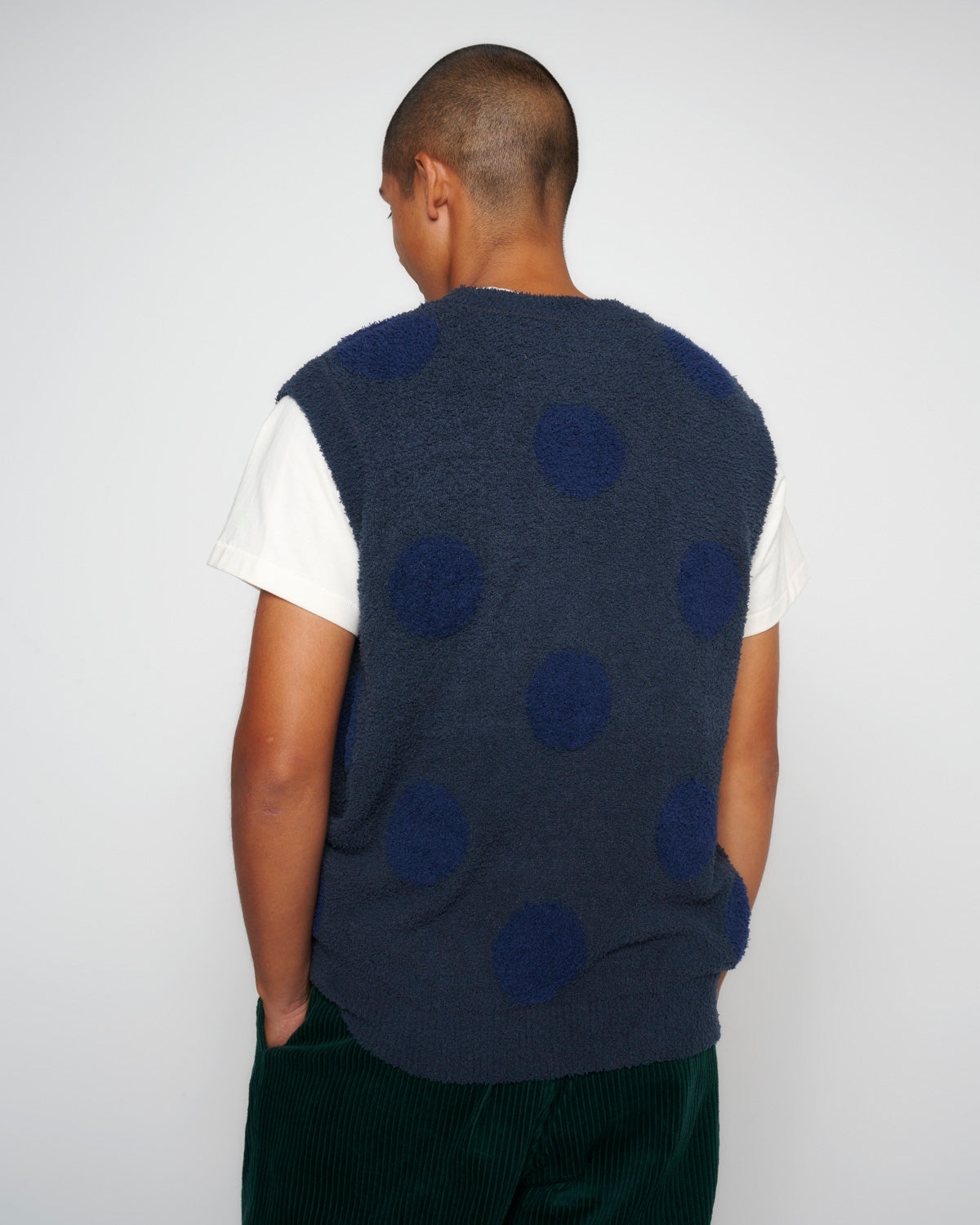 Teddy Fur Dot Knit Vest - Navy - 5