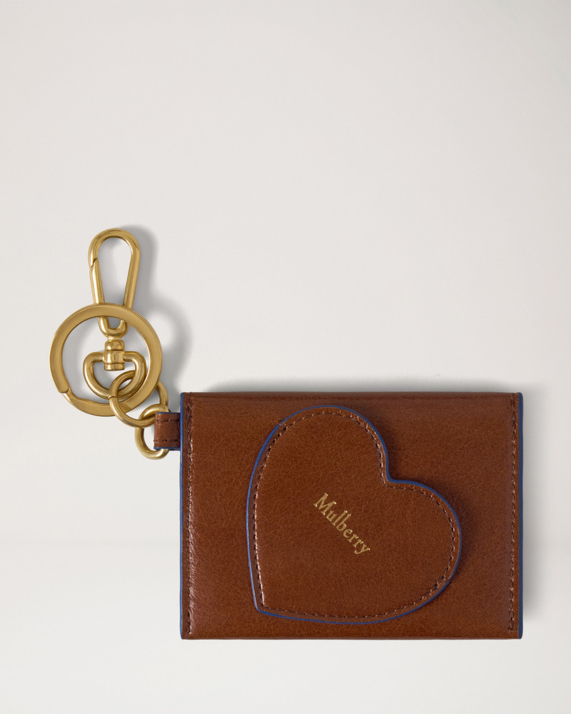 Love Letter Card Slip Keyring Oak & Pigment Blue Smooth Glossy Leather 3