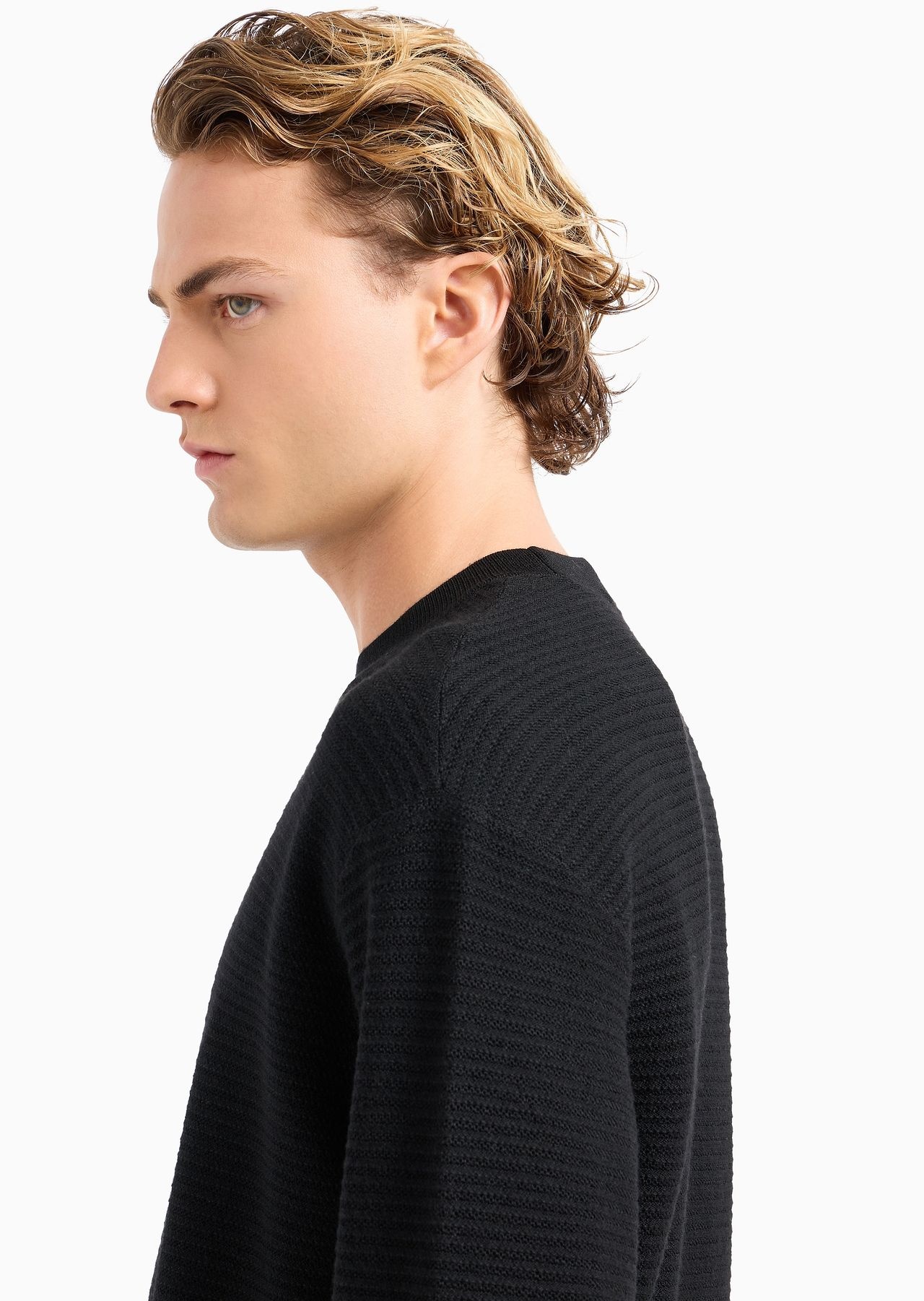 Mock-neck jumper in virgin wool with a micro-textured weave - 5