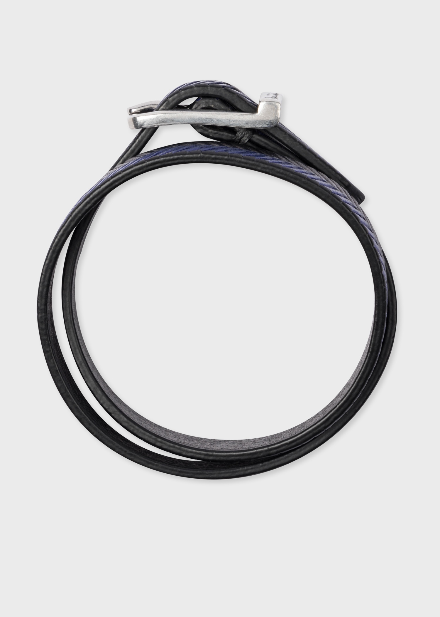 Black And Indigo Herringbone Leather Bracelet - 3