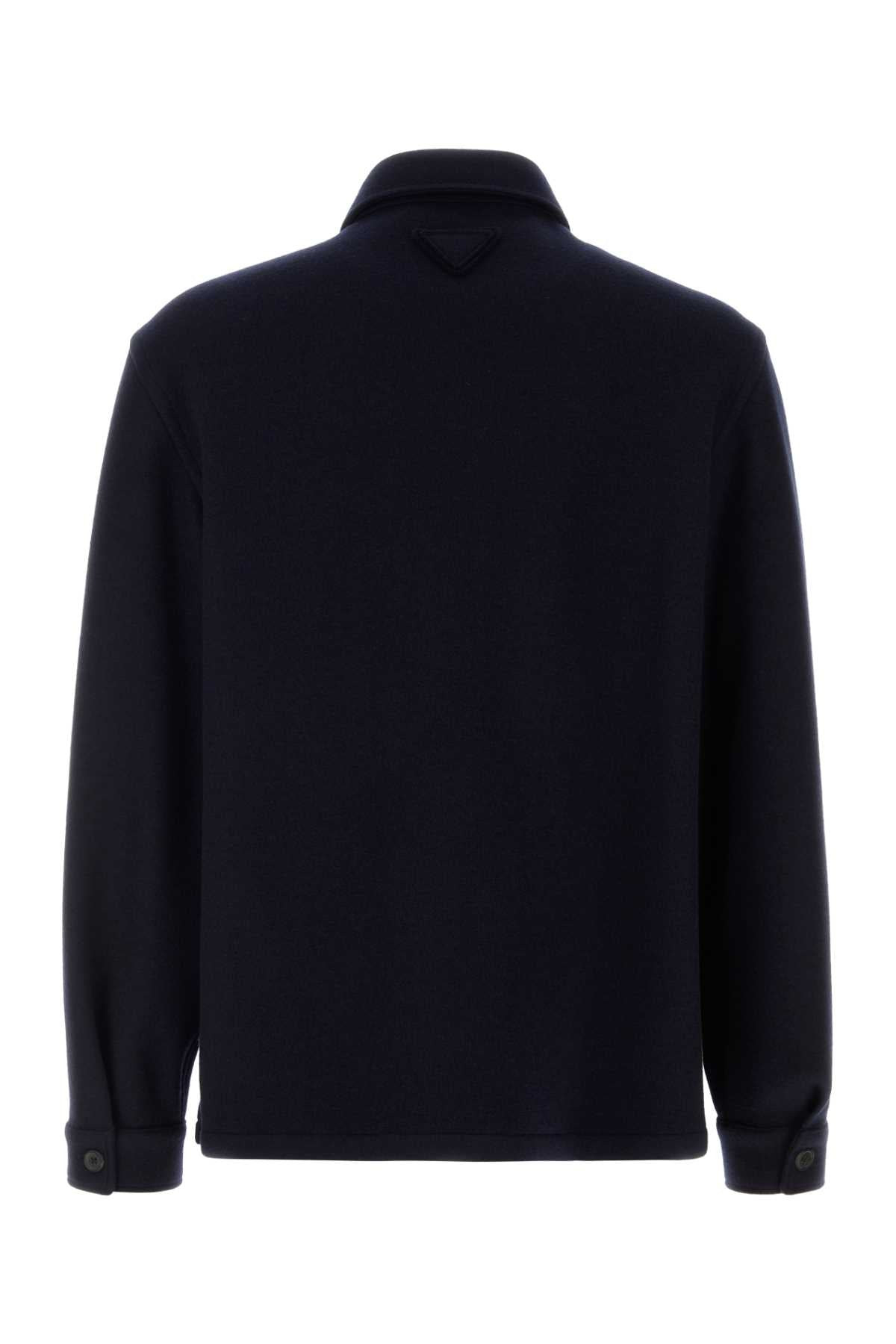 Prada Men Midnight Blue Wool Bled Shirt - 2