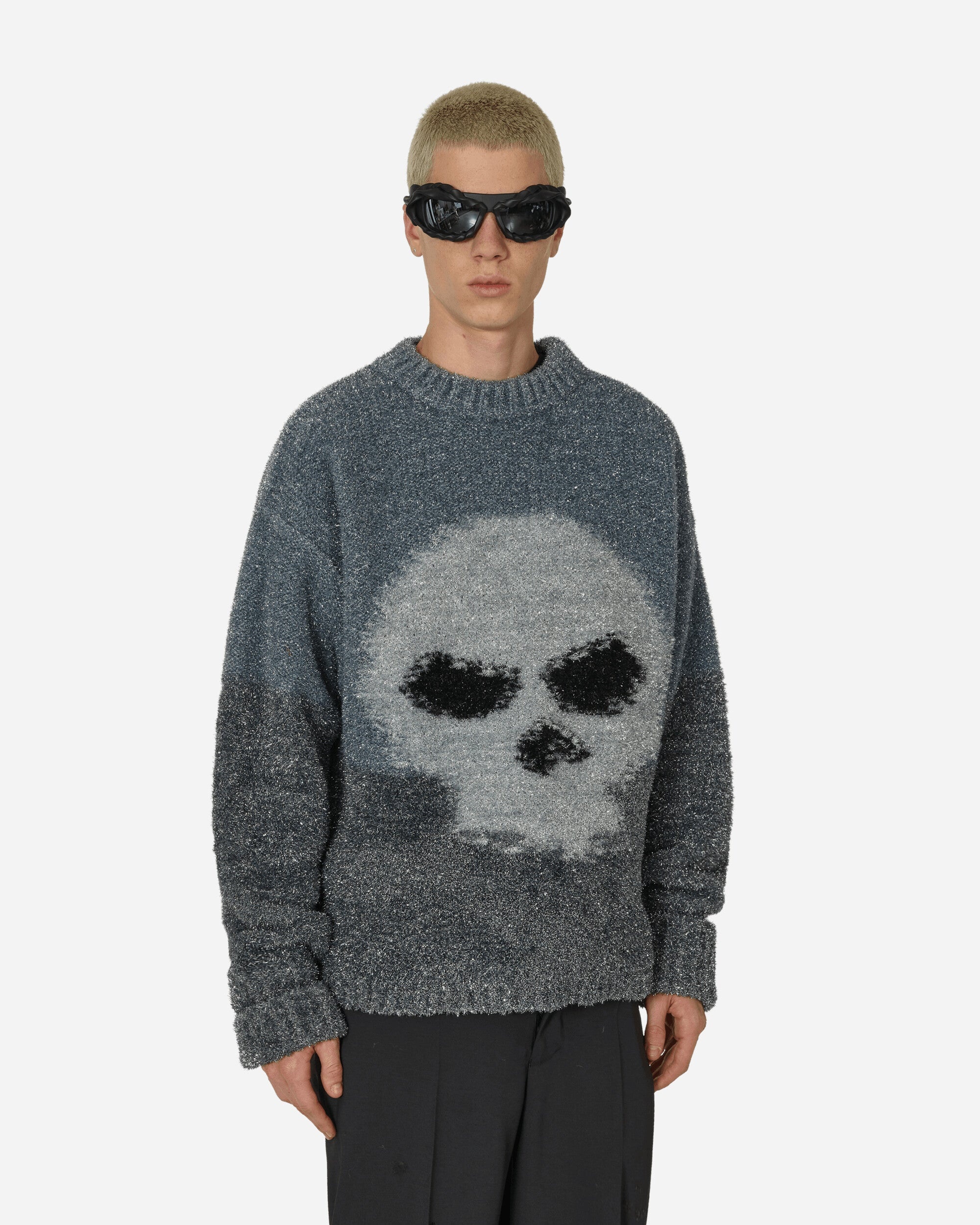 Glitter Skull Intarsia Sweater Silver - 1